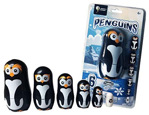 Universal Specialties Penguin Family Nesting Dolls - 6 Unique Matryoshka Penguins - All Hollow to Fit Inside Each Other - Plastic Russian Stacking Toys Cute Doll Toy for All Ages