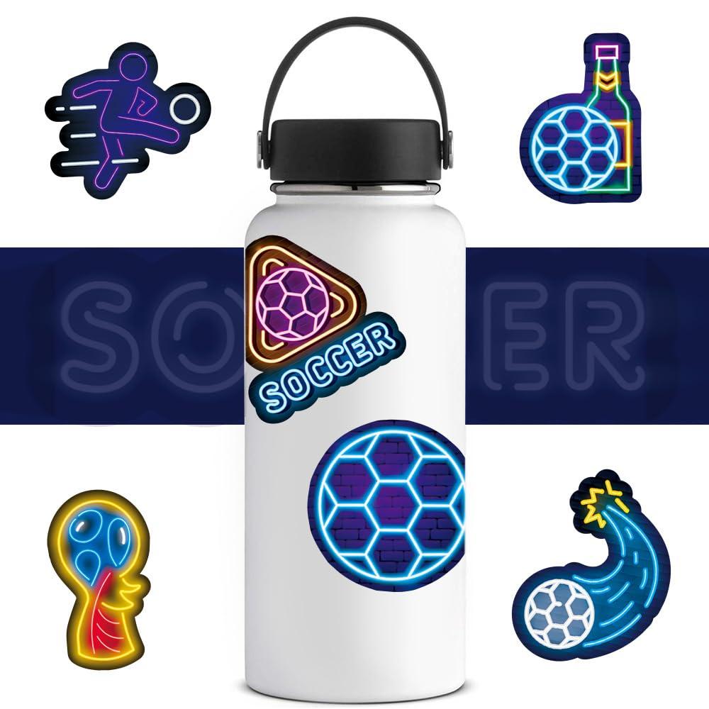 shouqiuzhonglv 50PCS Soccer Stickers, Cool Neon Football Vinyl Waterproof Stickers for Scrapbook Water Bottles, Luggage, Teaching Incentives, Soccer Team Gifts for Kids, Teens and Adults