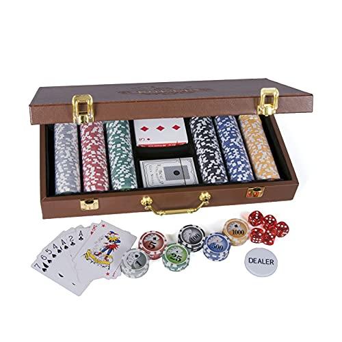 ZOOCEN ZOOCEN Poker Chips Set- 300PCS Poker Chips with Leather Case, 11.5 Gram Chips Set