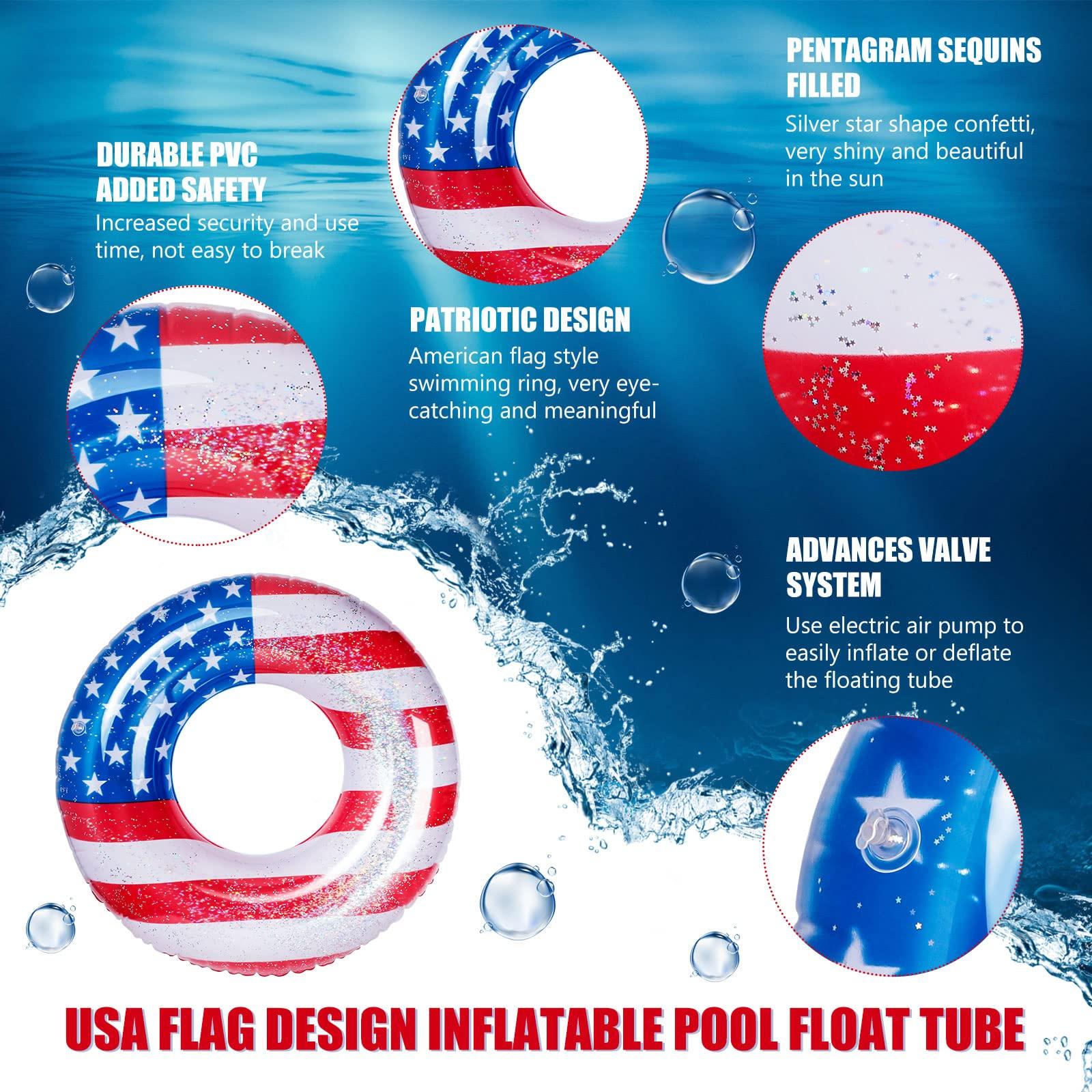 Zhanmai Zhanmai Patriotic Inflatable Pool Float Tube Cool USA Flag Design Water Swimming Ring Floaties Inflatable Tube Pool Tubes Water Swimming Ring Pool Floaties for Beach Lake Pool, 36 Lnch(3 Pieces)