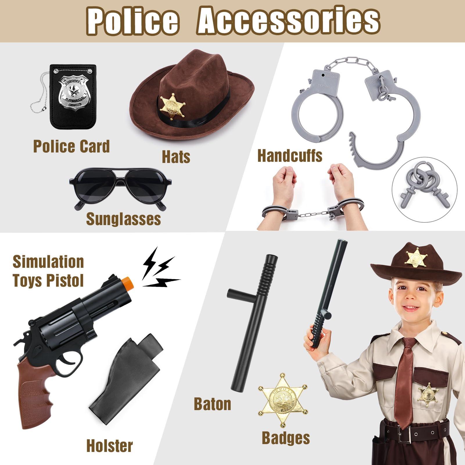 Latocos Latocos Kids Police Officer Costume Western Sheriff Cowboy Uniform Role Play with Accessories Halloween Costumes Boys Girls