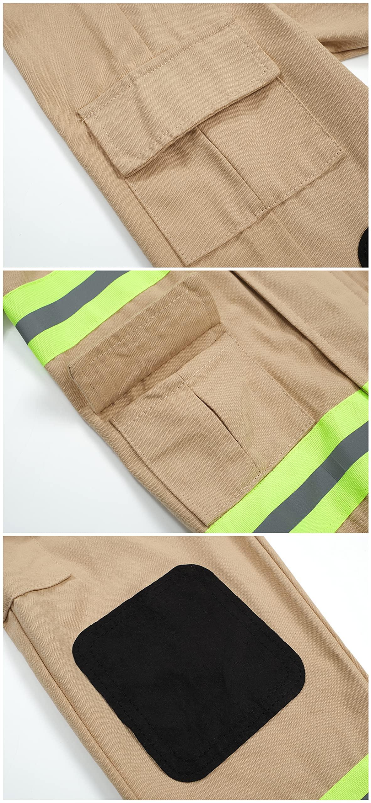 Kosgraiy Kosgraiy Firefighter Costume for Kids,Tan Fireman Costume for Boy and Girl,Kds Fire Chief Costume Outfit,Halloween,9pcs,Size S for Children 3-4Years