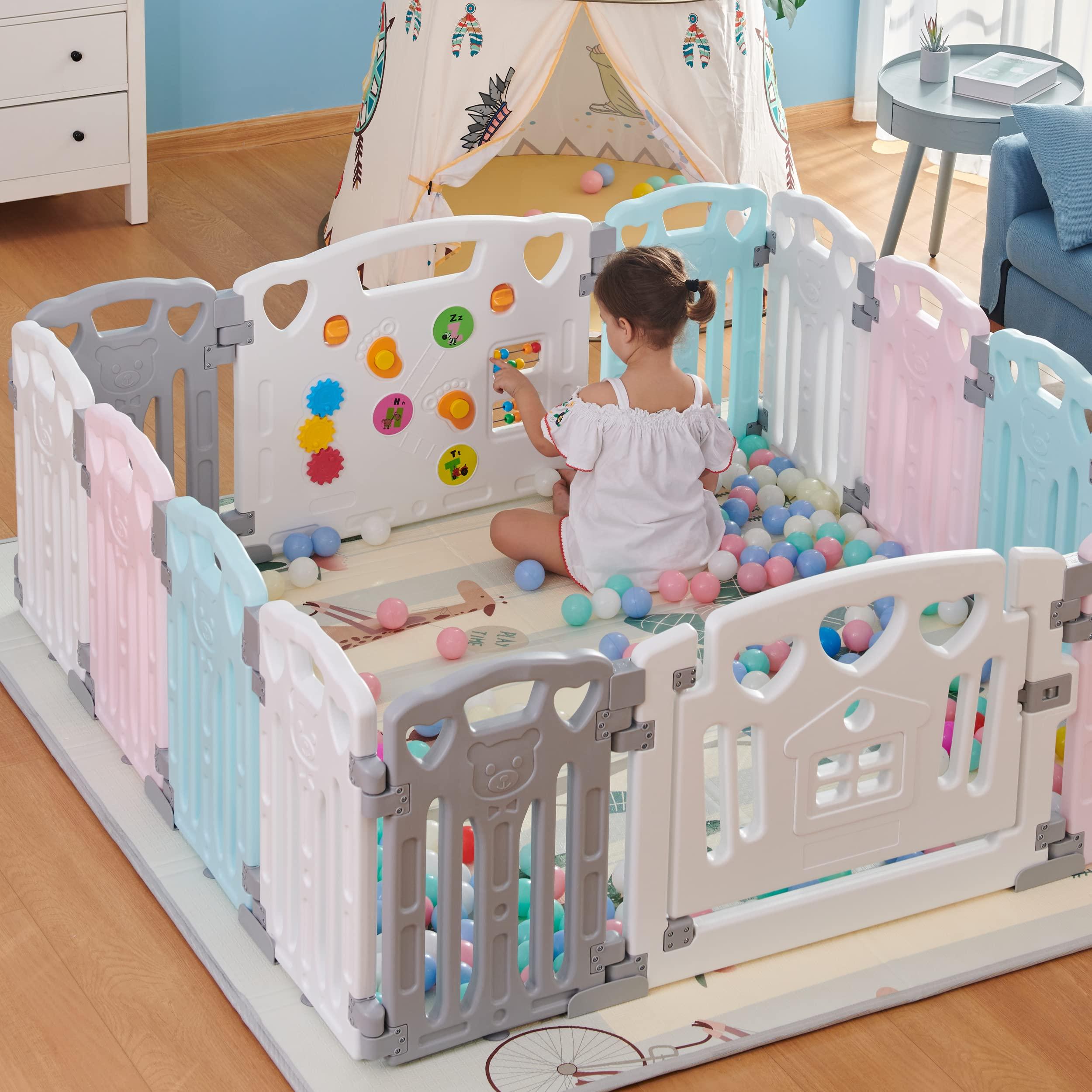 Gupamiga Baby Playpen Kids Activity Centre Safety Play Yard Home Indoor Outdoor New Pen (multicolour) (White) (Macarons Classic Set 14 Panel)