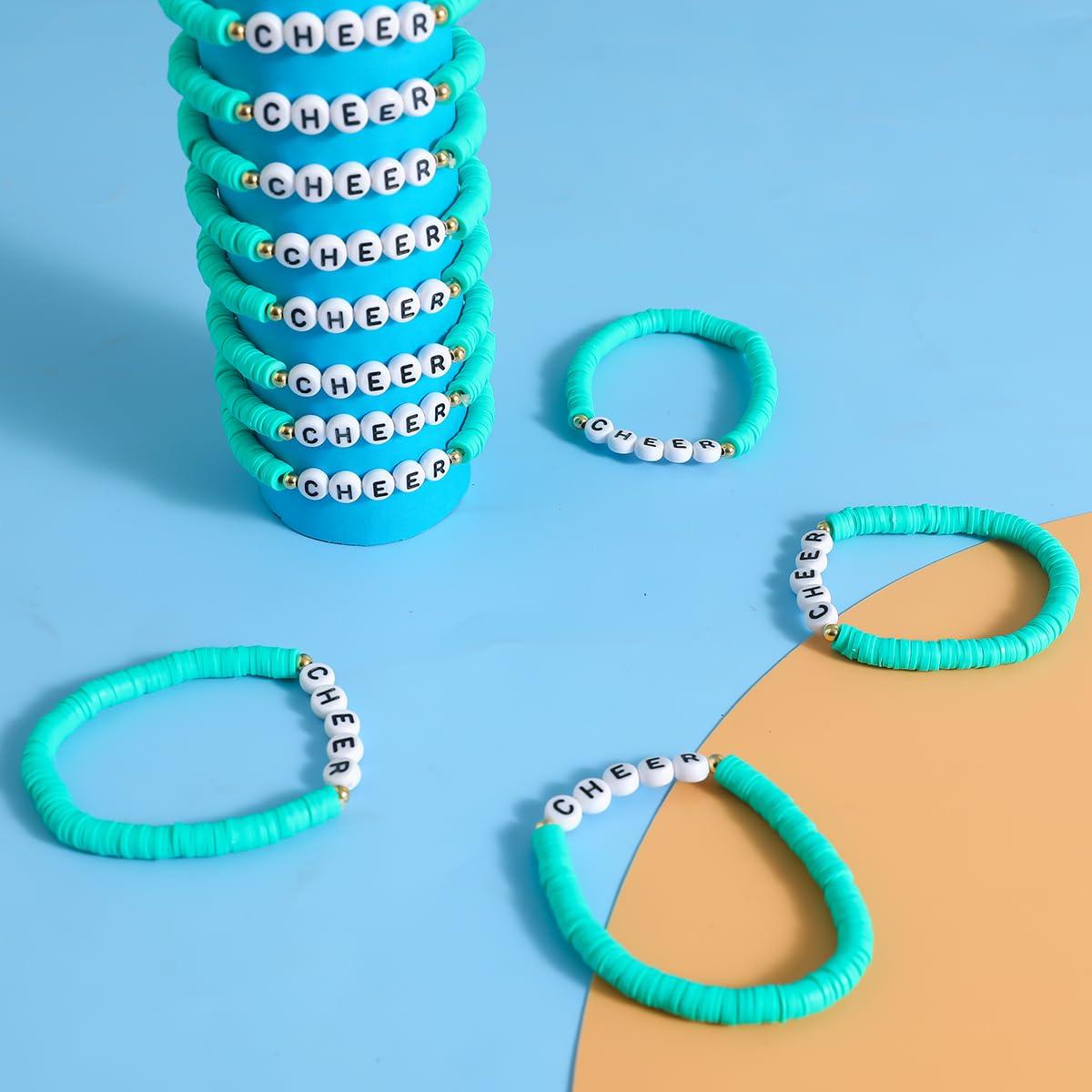 YANMIN YANMIN 24 Pcs Cheerleader Gifts for Girls Handmade Friendship Bracelets for Teen Girls Stretch Cheer Bracelets Y2k Cheer Stuff Stackable Clay Bead Bracelets Bulk Teens Birthday Christmas Party Favors