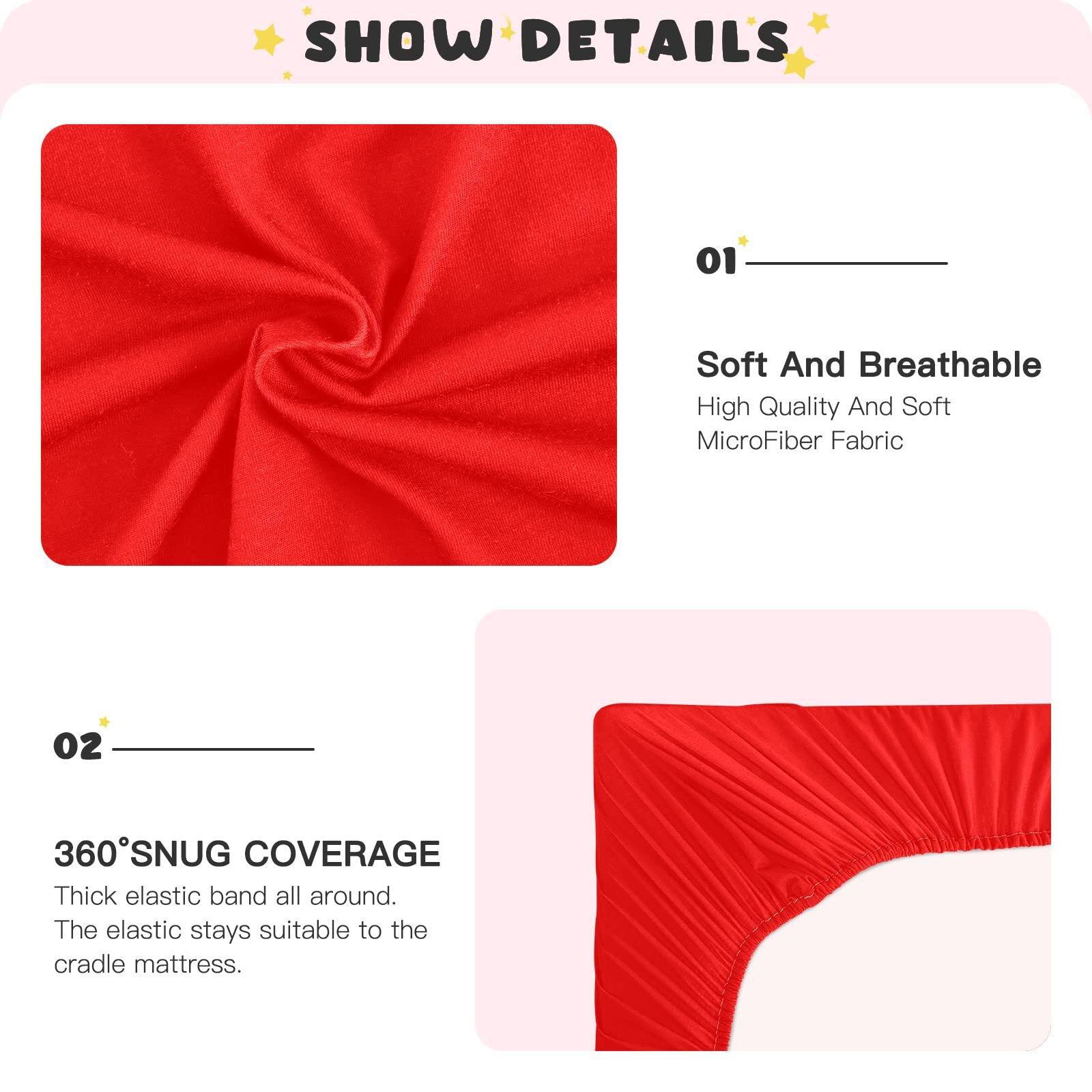 AMmao Red Crib Sheet for Boys Girls Stretch Baby Toddler Crib Fitted Sheets Soft Fitted Baby Mattress Cover Bed Sheet for Unisex Newborn Crib Mattress M