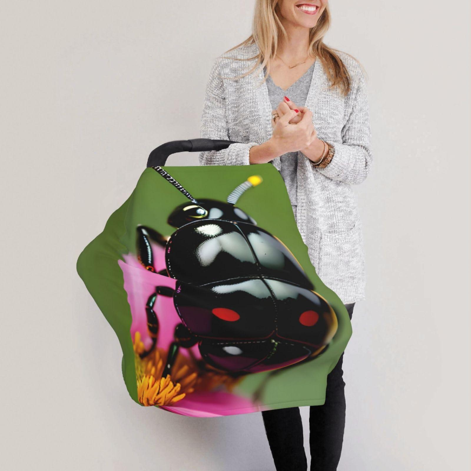 ZhanMg ZhanMg Colorful Ladybird Stroller Chair Nursing Top Cover - Privacy Canopy for Newborns and New Moms, Perfect for High Chair, Black