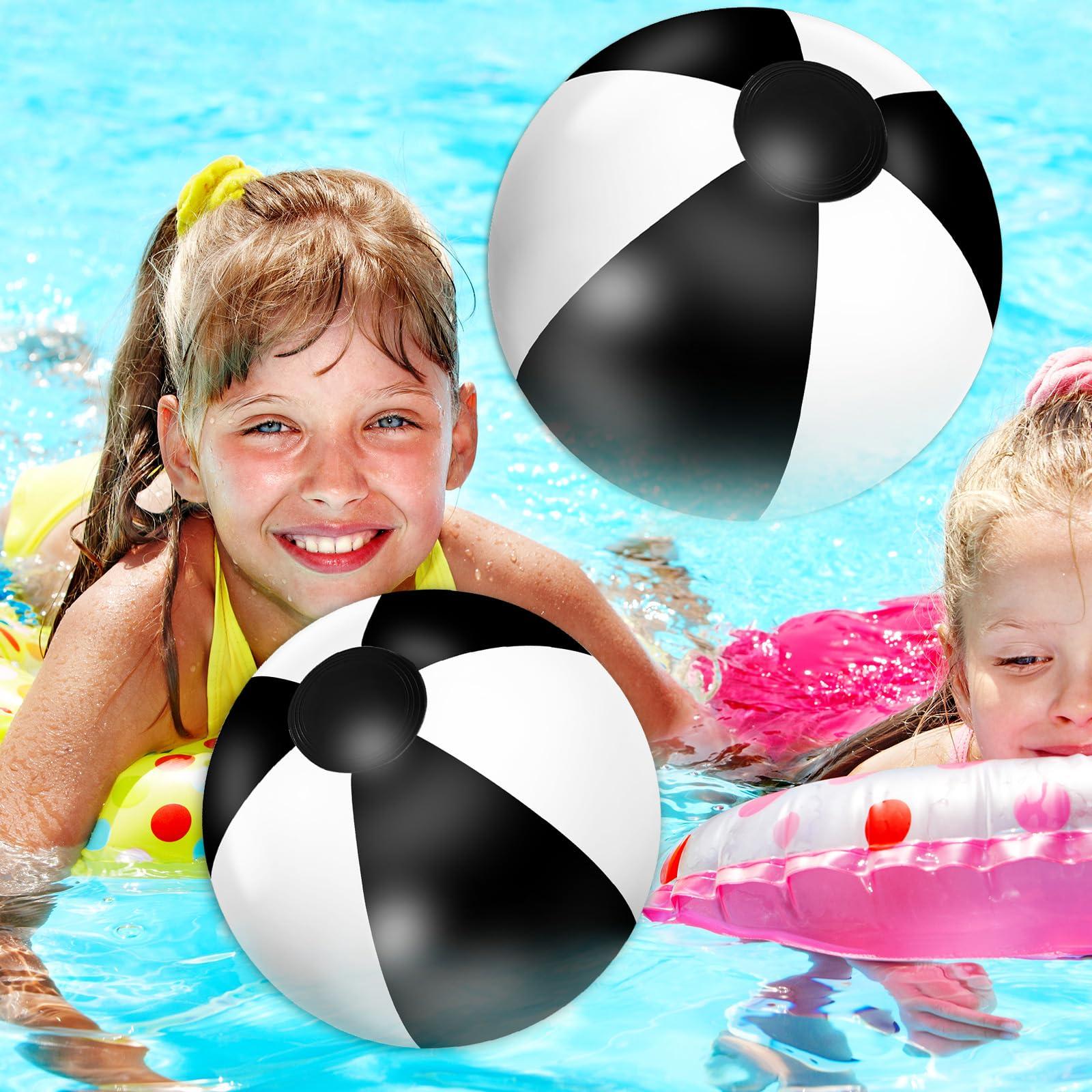 Whaline Whaline 5Pcs Inflatable Beach Ball 24 & 16 Inch Round Pool PVC Balls Cute Game Toys for Summer Hawaiian Tropical Theme Beach Party Decorations Water Sand Game Accessory (Black and White)