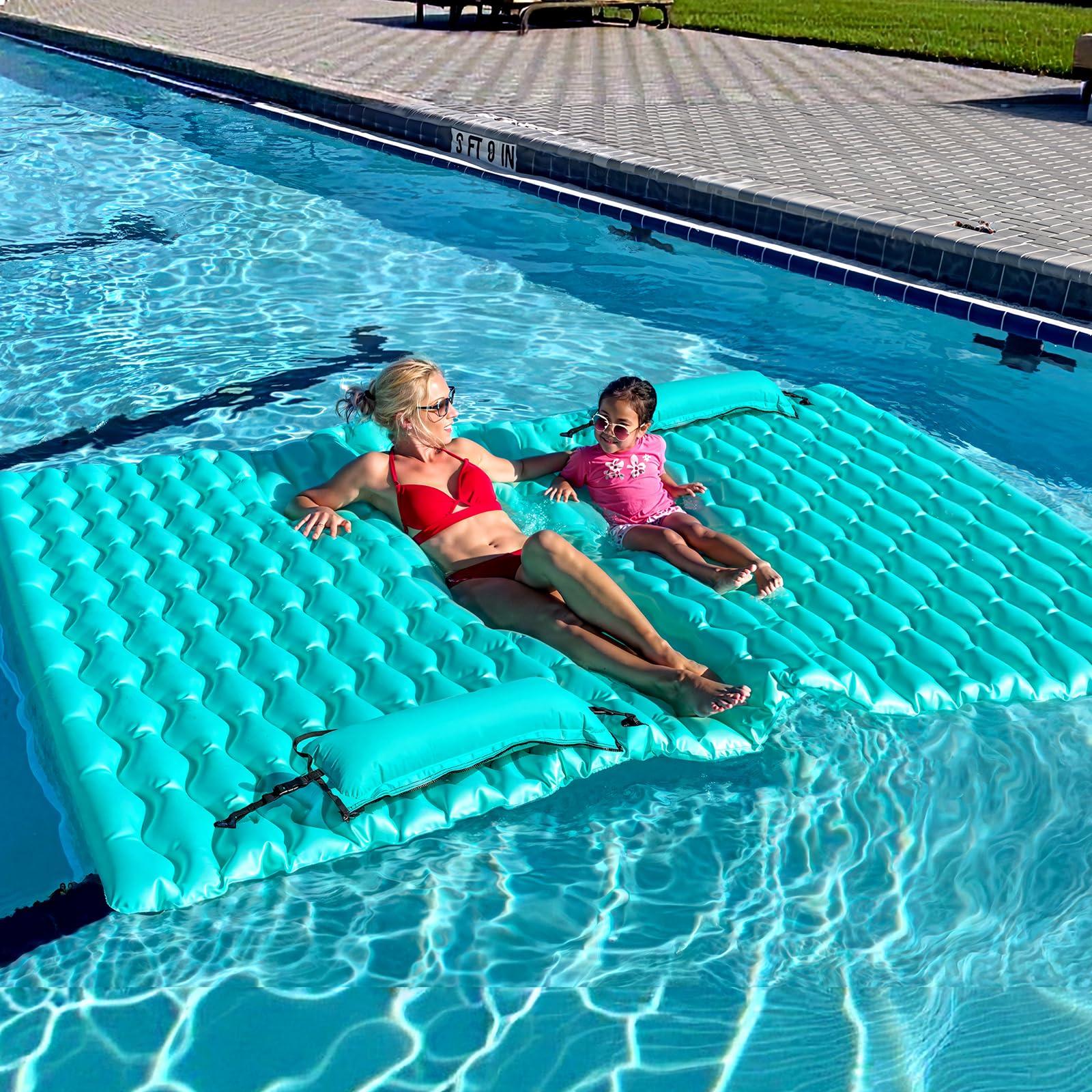 Sunrio Sunrio 114'' X 72'' Giant Inflatable Floating Mat-Pool Float Lake Floats for Adults with Pool Hammock Pool Mats for Floating Swimming Pool, Beach, Lake for Summer Water Party