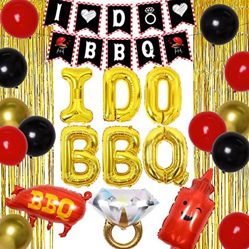 Wonmelody BBQ Bachelorette Decorations, I Do BBQ Decorations - Banner, Diamond Ring, Barbeque Pig Foil Balloon for Better be Quick Engagement Bridal Shower Party Supplies with Tinsel Curtain Backdrop