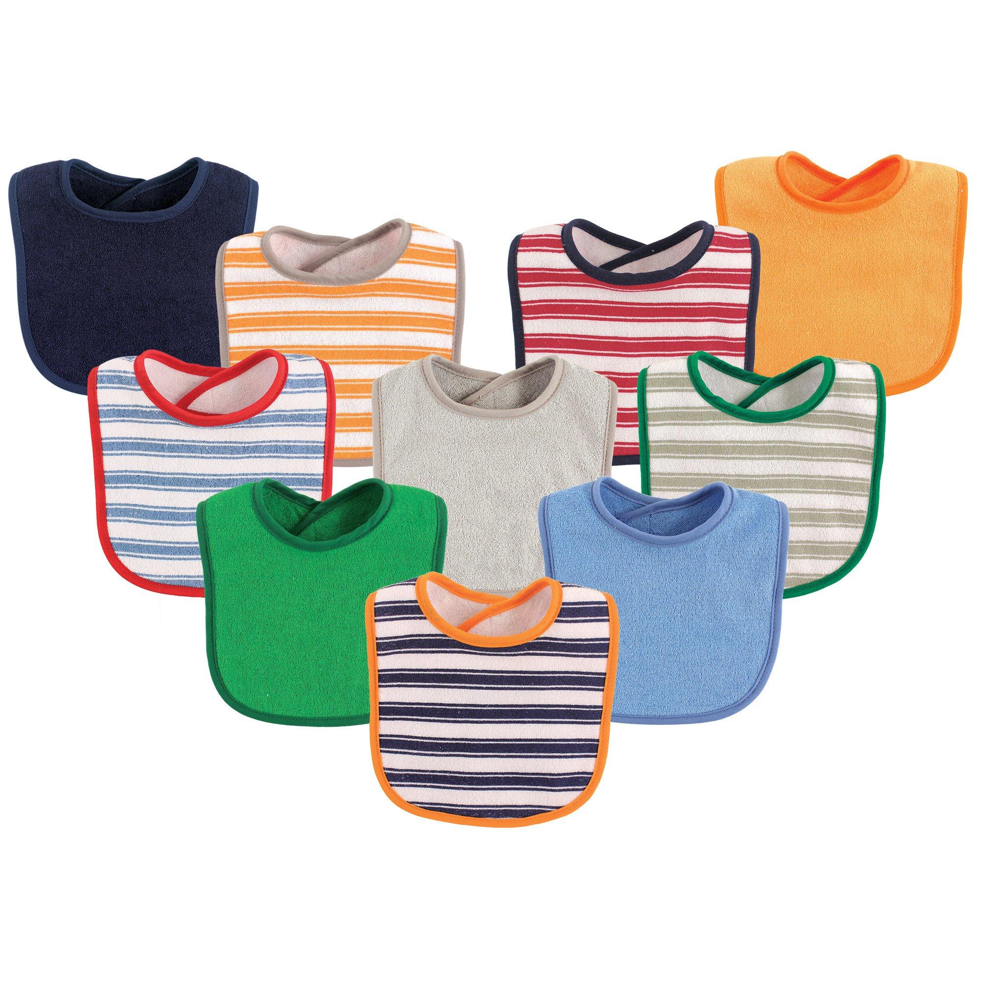 Luvable Friends Luvable Friends Unisex Baby Cotton Terry Bibs, Boy Stripe, One Size