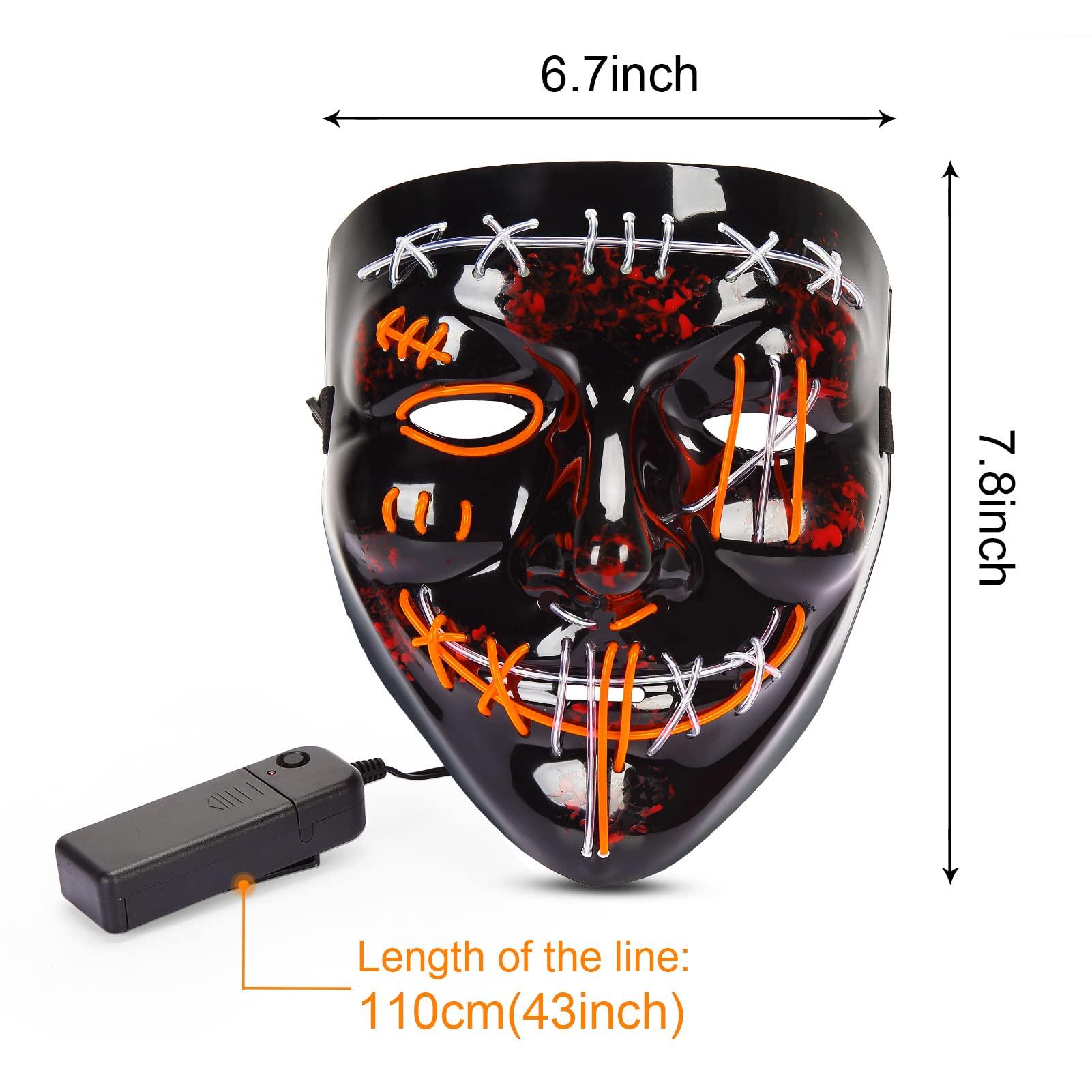 Tackview 2PACK Halloween Led Mask Light Up Scary Mask Purge Mask with 3 Lighting Modes for Halloween Cosplay Costume