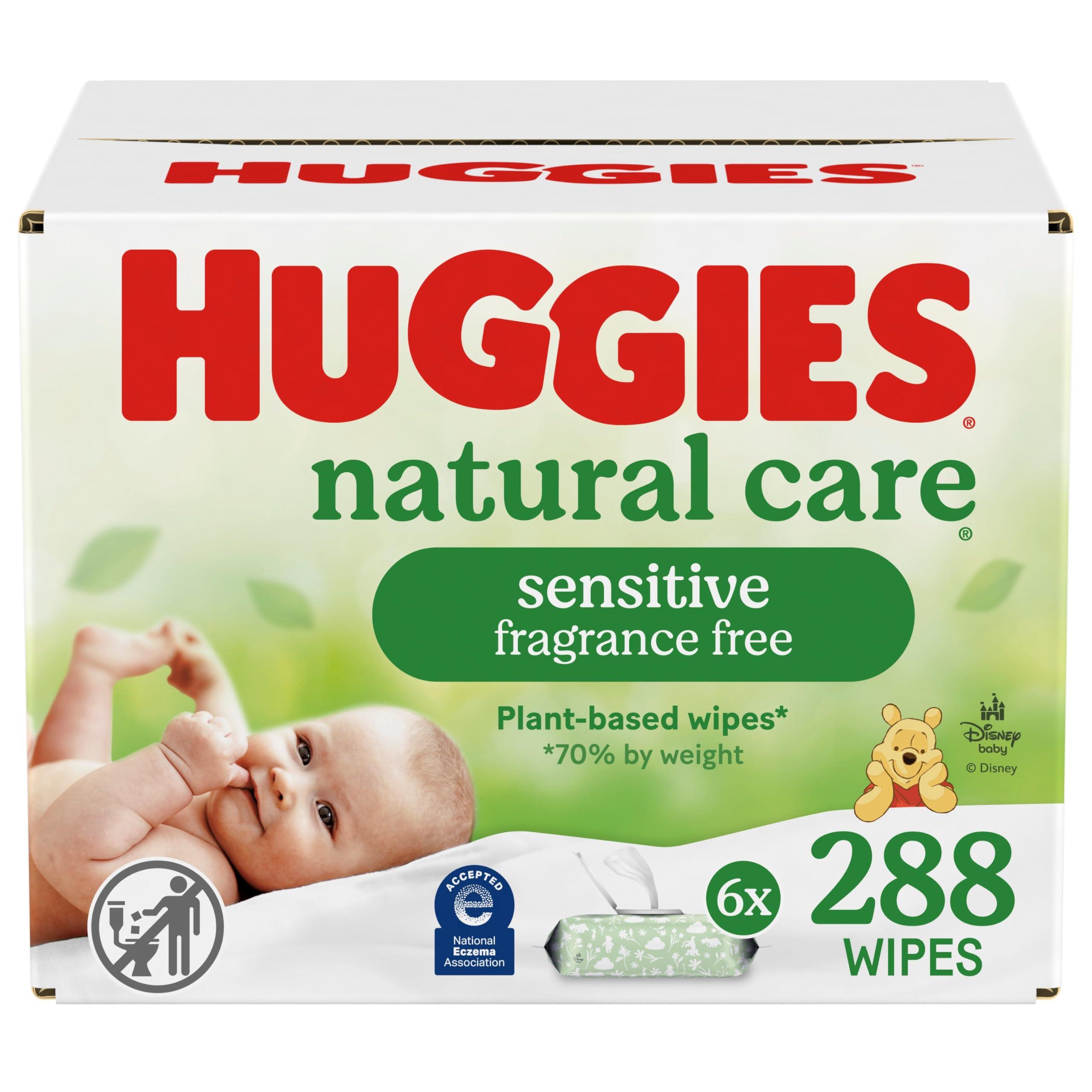 HUGGIES Huggies Natural Care Sensitive Baby Wipes, Unscented, Hypoallergenic, 6 Flip-Top Packs (288 Wipes Total)