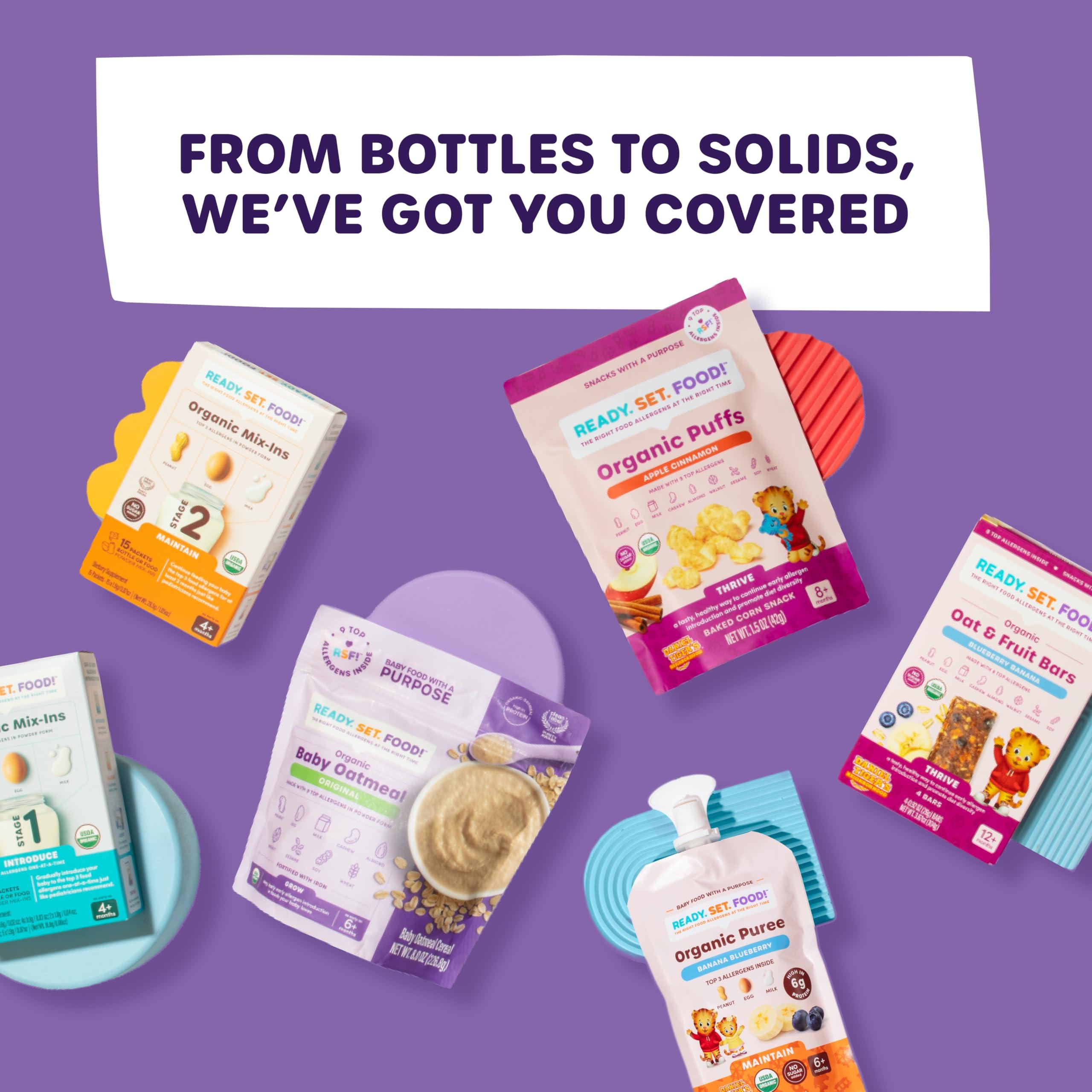 Ready, Set, Food! Ready Set Food Organic Puree Pouch Organic Baby Food Squeeze Pouch with Top 3 Allergens for Baby Allergen Introduction, Includes Organic Peanuts, Egg, and Milk (Apple Banana Carrot, 6 count)