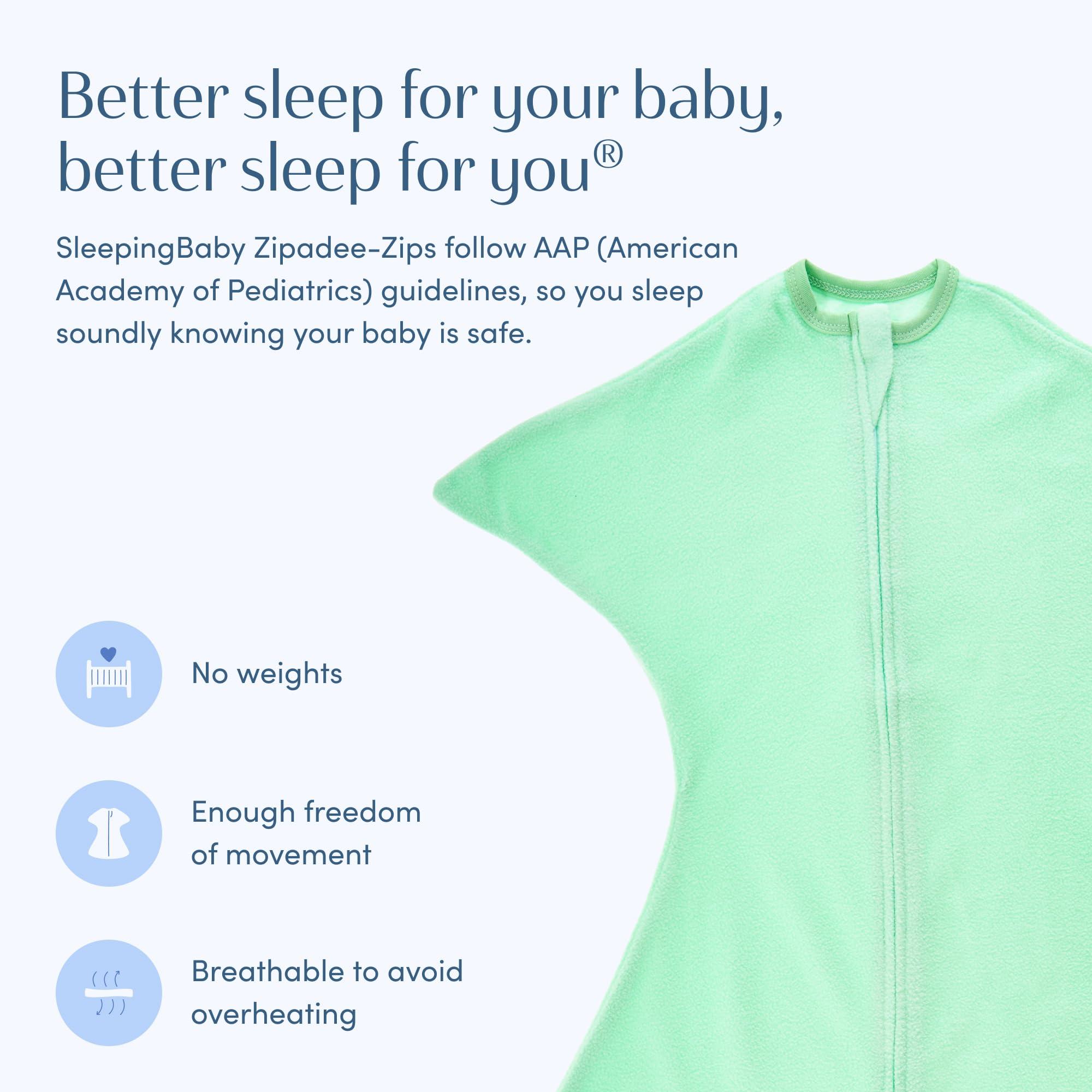 SleepingBaby SleepingBaby Zipadee-Zip Transition Swaddle - Fleece Baby Swaddling Blanket with Zipper - Mint, X-Small (3-6 Month)