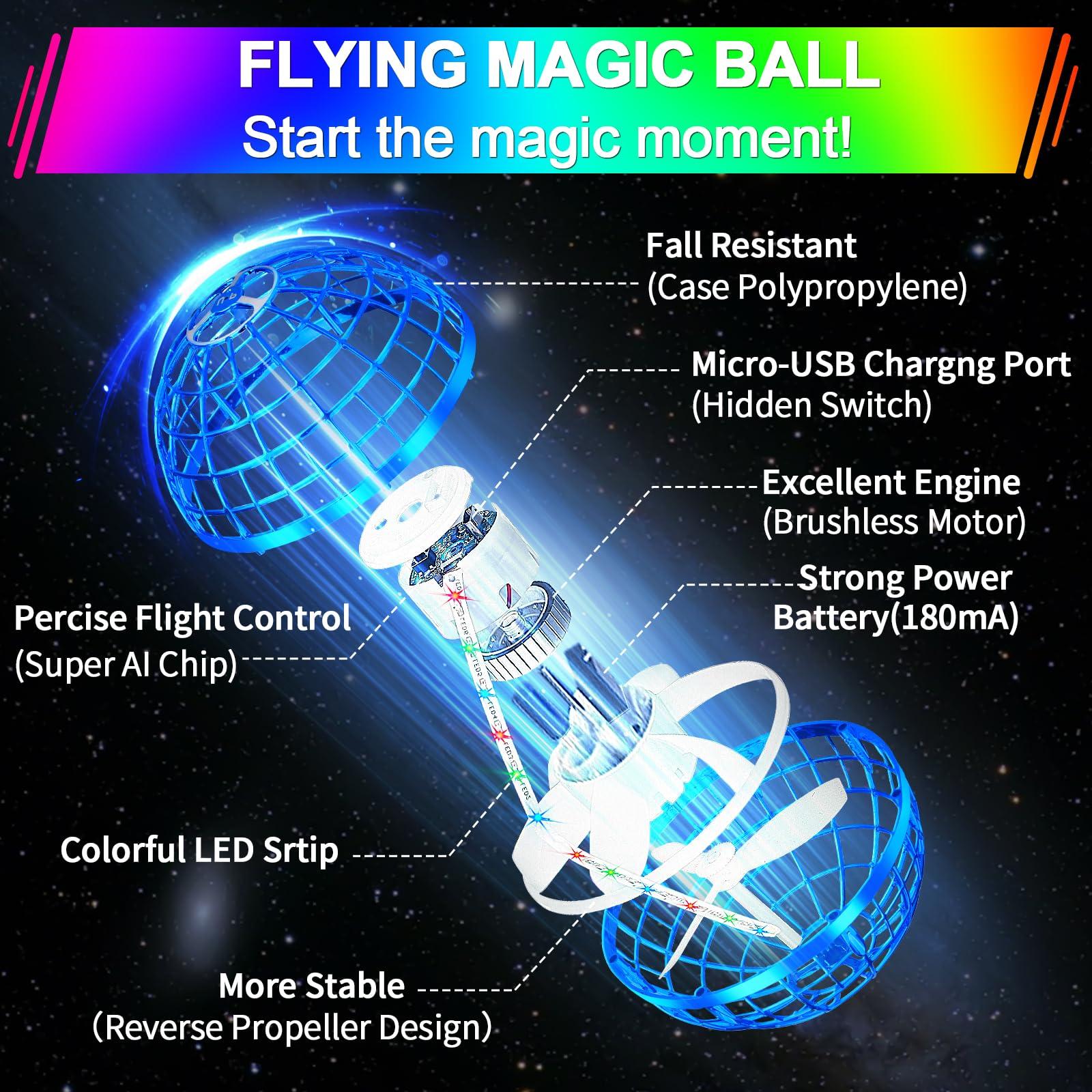 Vantexi Flying Orb Ball Toy, Magic Hand Controlled Mini Drone Fly Orb Hover Ball Toy,Galactic Fidget Spinner Flying Orb, Cool Toys Gift for 6 7 8 9 10+ Year Old Boys Girls Toys-Blue