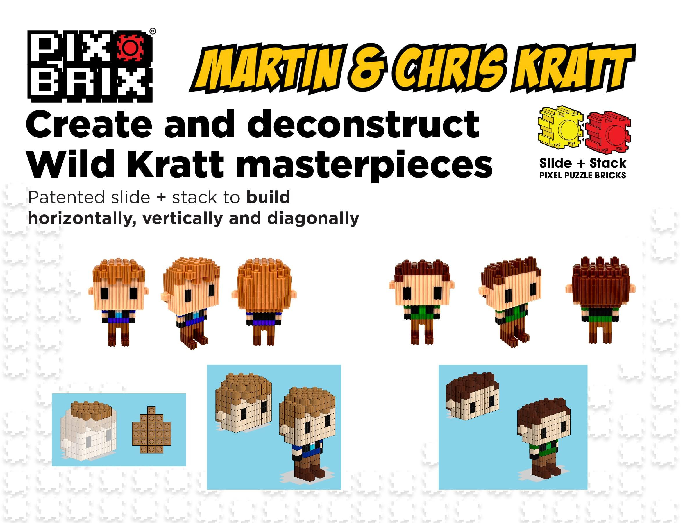 Pix Brix Pix Brix - Wild Kratts Pixel Art Kit - Kratt Brothers Figures, 329 Pieces - Patented Slide + Stack Pixel Puzzle Building Bricks, Create Martin & Chris Figures - Stem Toys, Ages 6 Plus