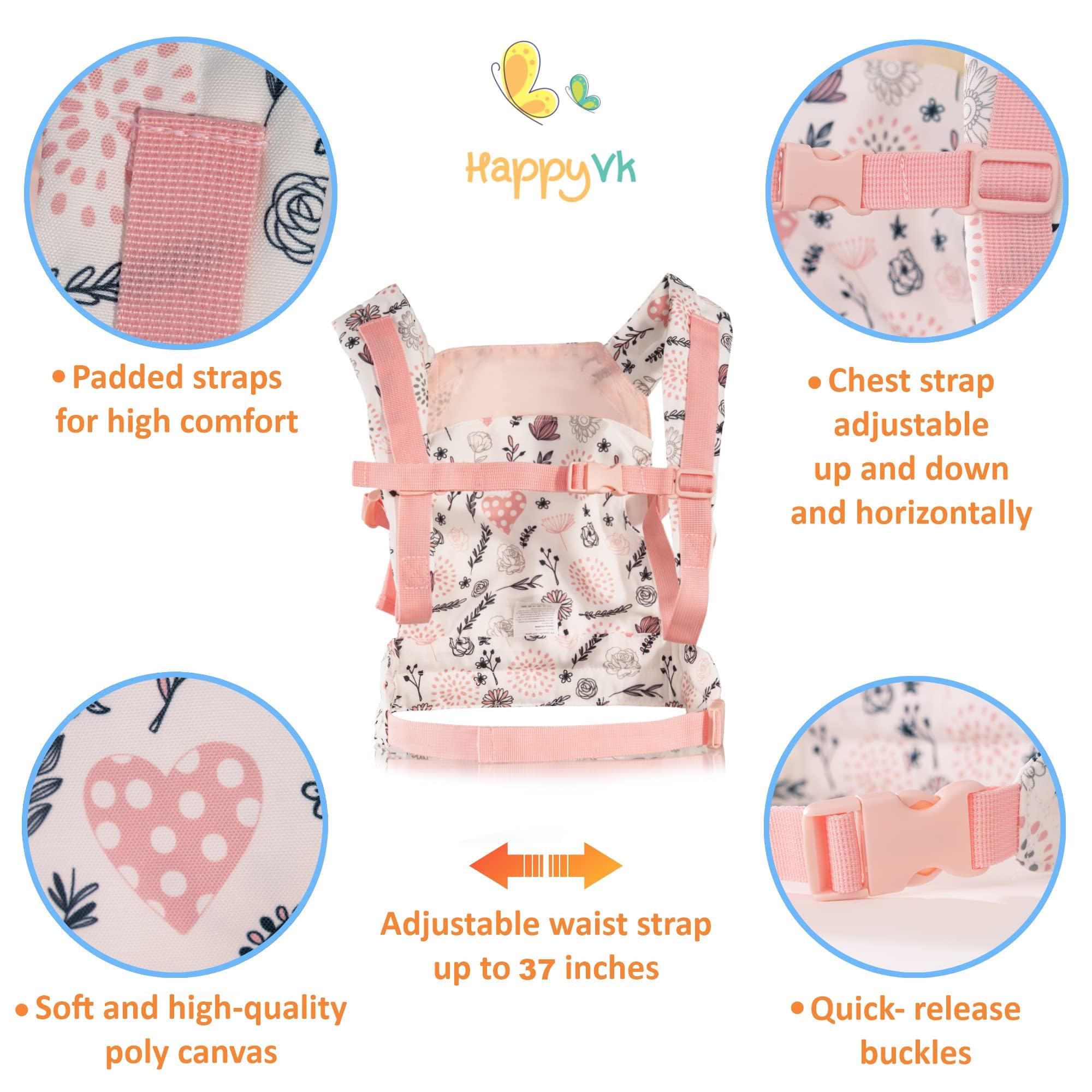 HappyVk HappyVk - Baby Doll Carrier - Doll Carrier for Little Girls Front and Back - Cute Flowers and Hearts