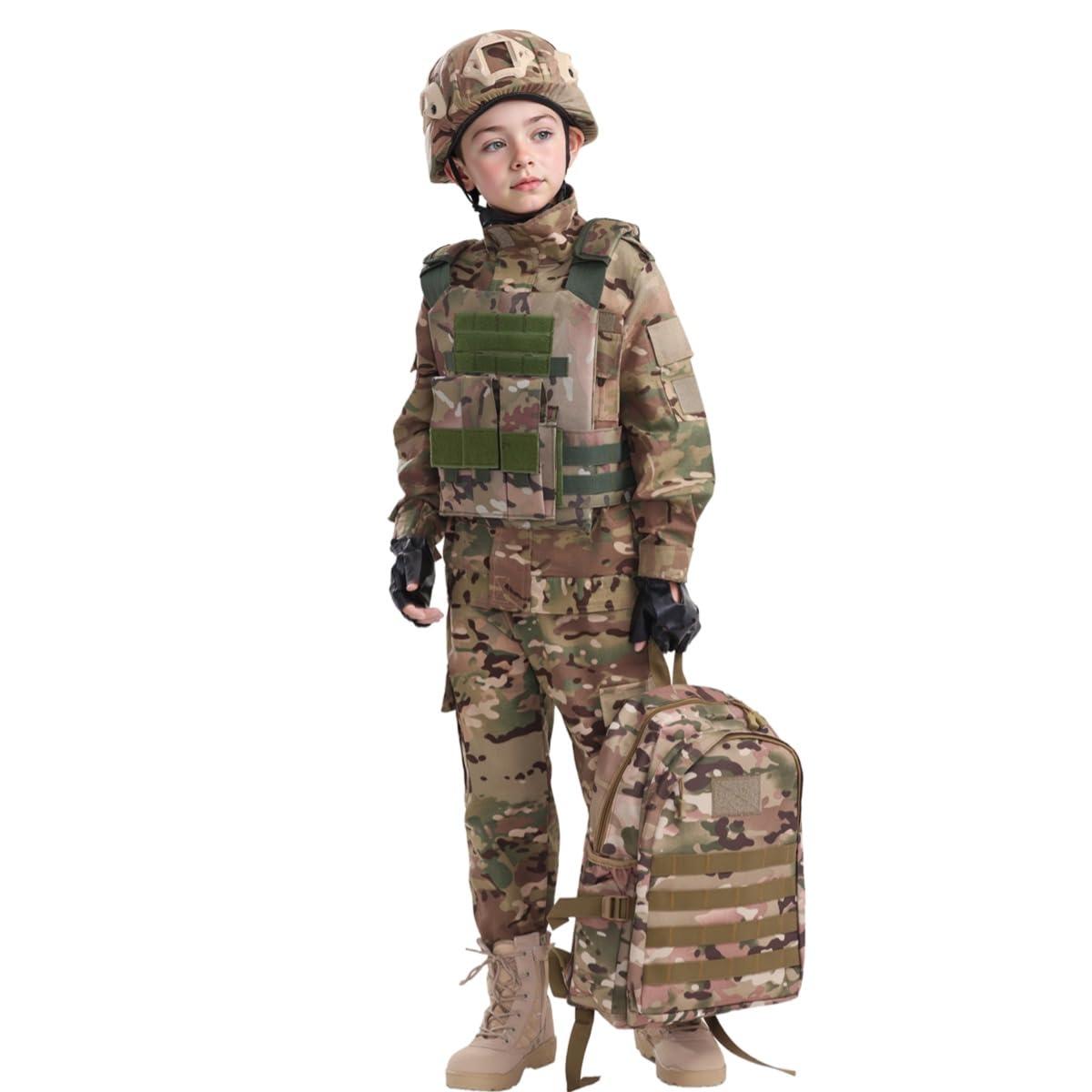 Klocerg Klocerg Children\'s Army Special Forces Clothing Children\'s Camouflage Single Soldier Clothing Helmet Backpack Soldier Boy (12-13/150)