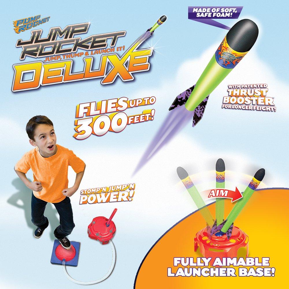 Geospace Geospace Jump Rocket Deluxe Size Set Single Pump 6 Flying Foam Rockets Outdoor Toys for Kids, Boys & Girls Stomper Rocket Set Leg Powered Stomper Rockets Toy - Cool Toys for Fun