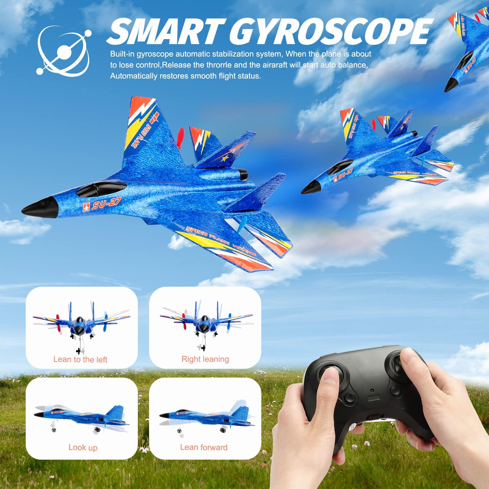 RoofWorld RoofWorld SU-27 RC Plane Remote Control Airplane Blue and Yellow RC Jets Aircraft for Beginners Adults