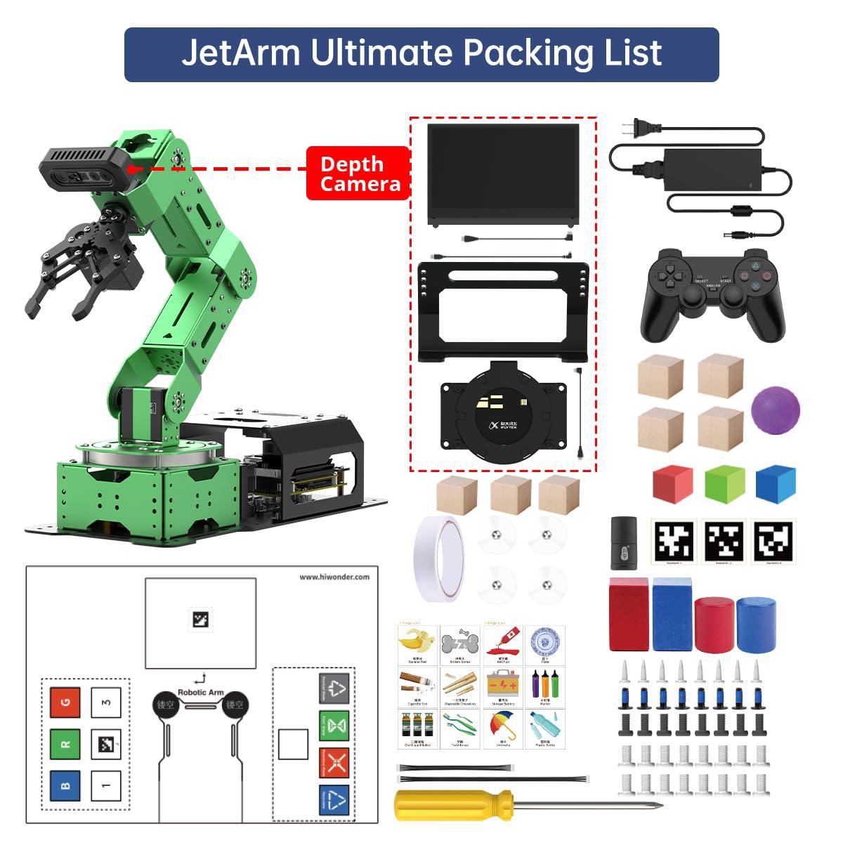 HIWONDER Hiwonder JetArm 6DOF Robotic Arm Powered by Jetson Nano Robot Arm Kits ROS Open Source AI Vision Recognition Program Robot for ROS Education ScenariosUltimate Kit