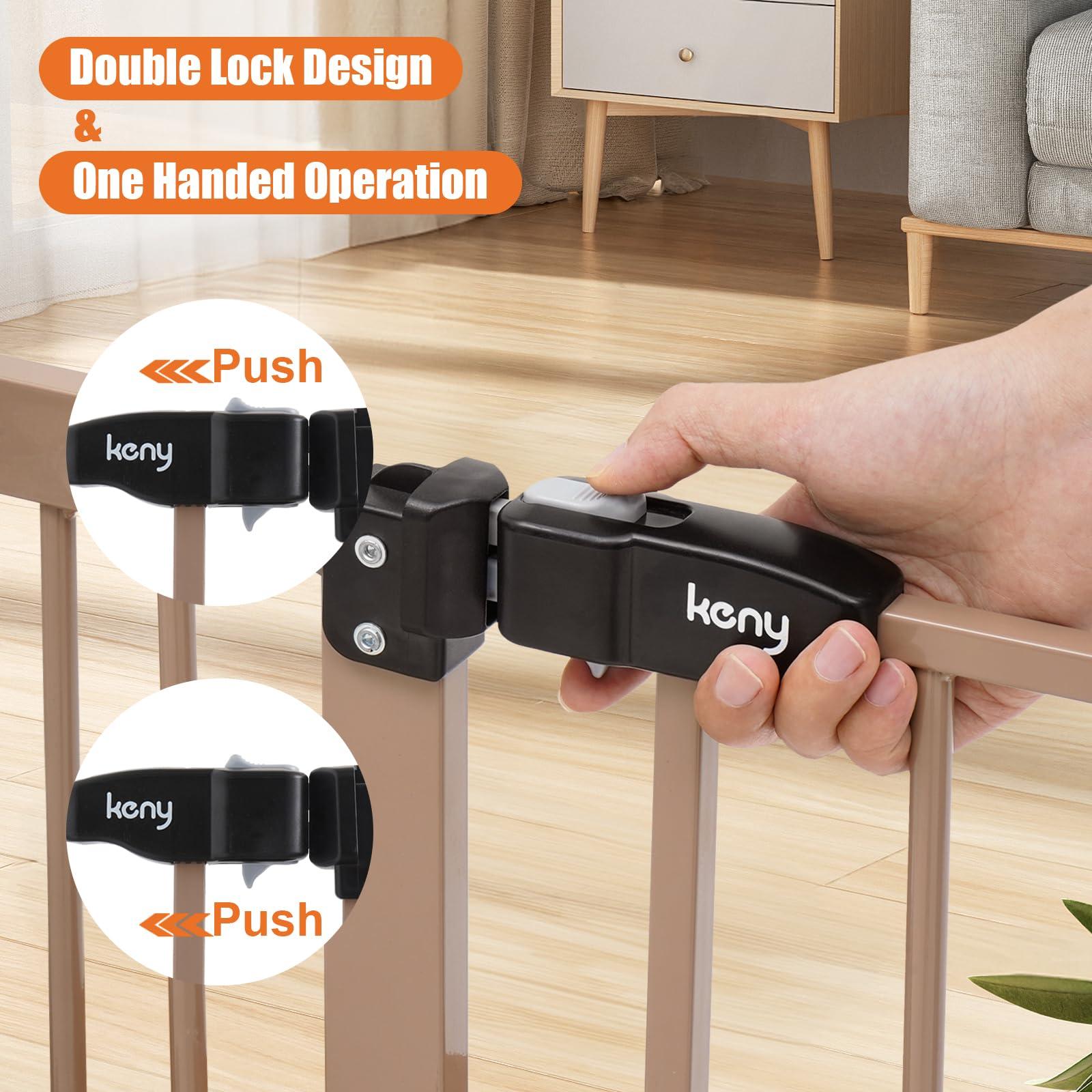 keny keny 29"-55" Extra Wide Baby Gate, Pressure Mounted No Drilling Dog Gate for Stairs Doorways, Easy Walk Through Safety Gate for Babies or Pets, 30" Tall, Brown