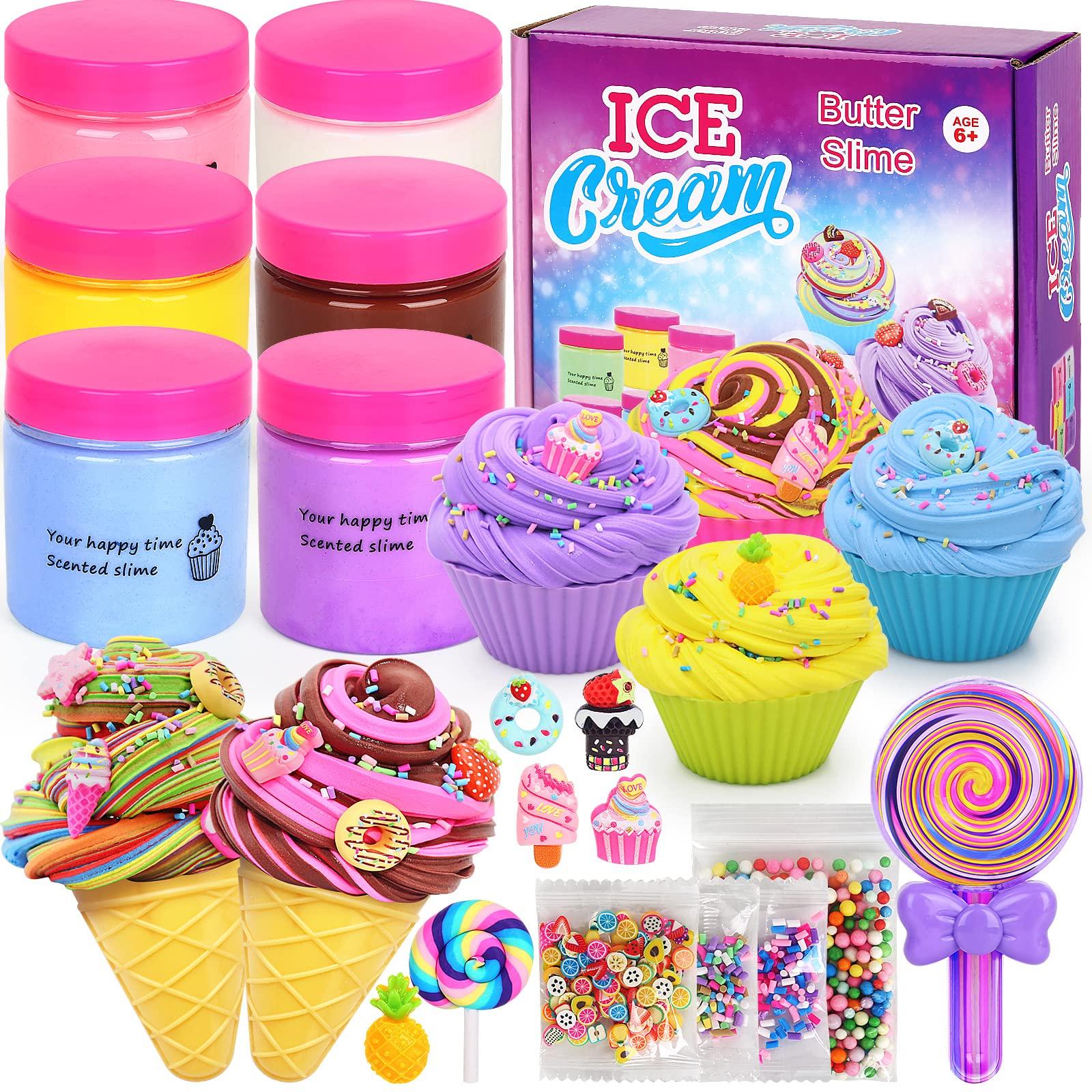 Elover Elover Ice Cream Slime Kit for Girls and Boys Fluffy DIY Slime Toys Gifts Make Ice Cream Slimes 6 Color