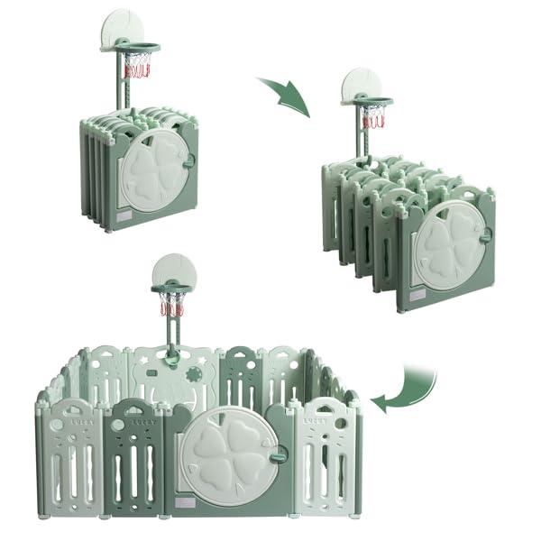 ToysCentral Basics PARC bb en HDPE Pliable 16 2 panneaux avec Panier de Basket-Ball- Vert