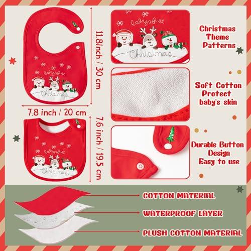 2ooya 3Pcs Christmas Baby Cotton Bib Infant Drooling Feeding Bibs with Resin Buttons Toddler Absorbable Bib Set Unisex Sock Pattern Newborn Baby Food Bibs Baby Gift Photo Props for Christmas(6-12 months)