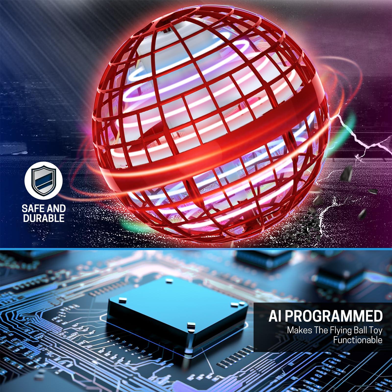 CASEIER CASEIER Flying Orb Galaxy Ball Toy 2024, Hover Orb with Magic Boomerang and Floating Function, Cool Mini Drone Ball Gift for Kids, Boys, Girls, Outdoor or Indoor Toys, Red