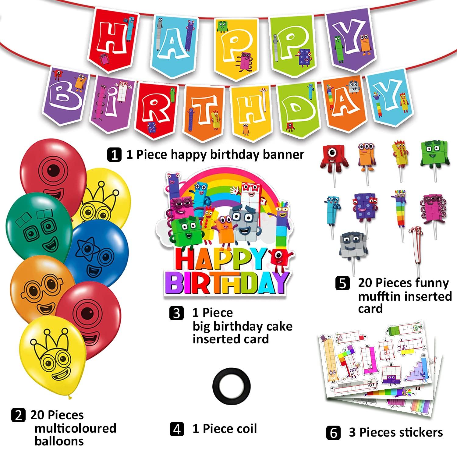 YAYJOY YAYJOY Numberblocks Party Decorations Numberblocks Stickers,Cake Toppers,Balloons,Party Banner,Home Decoration for Kid\'s Birthday Party