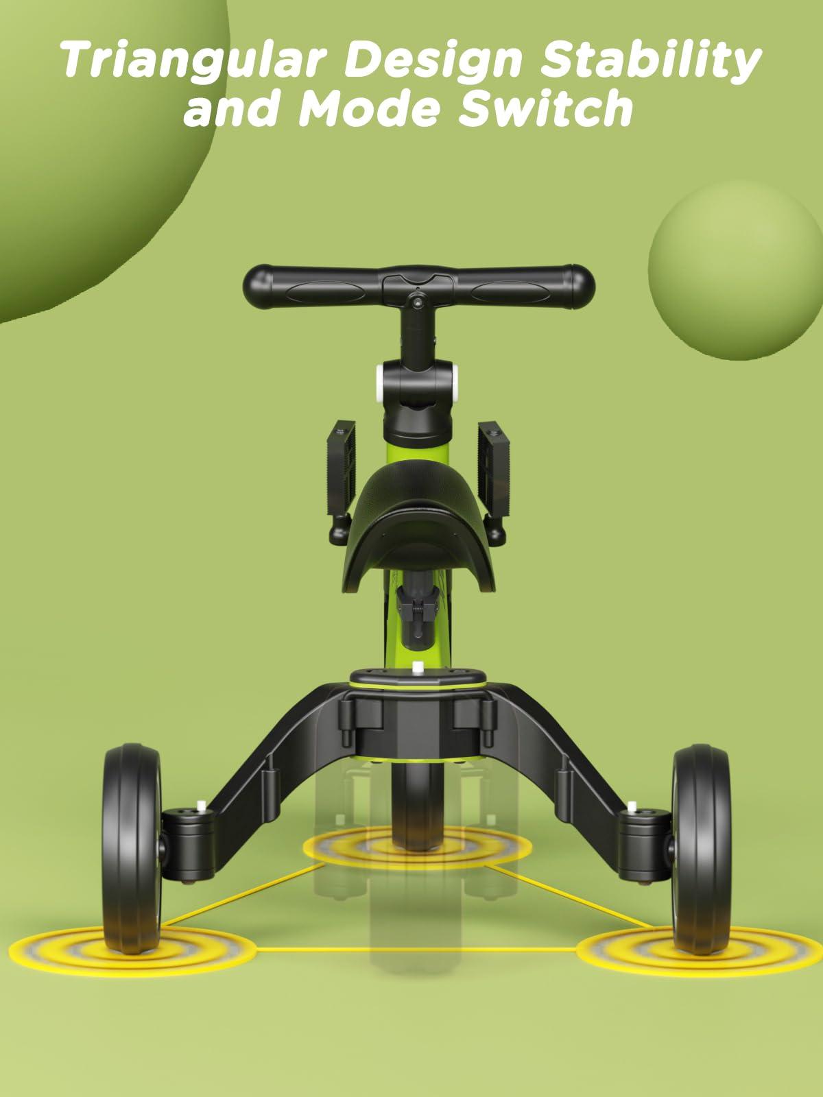 XJD XJD 5 in 1 Toddler Bike, Tricycle for Toddlers 1-3 with Adjustable Seat Height, Removable Pedals, Ideal Balance Bike Birthday Gifts and Toys for Boys and Girls (Green)