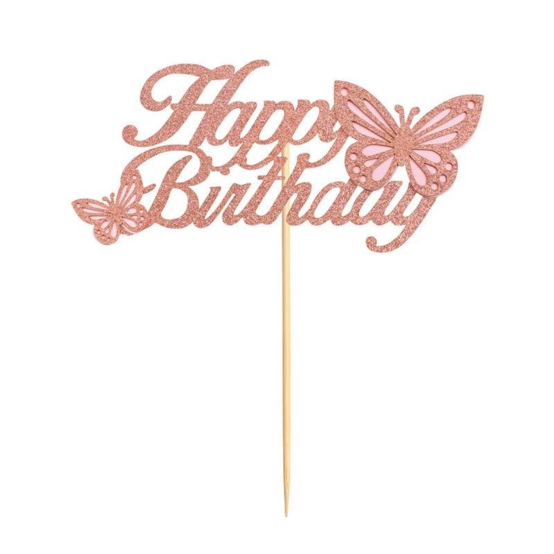 Flairs New York Flairs New York Birthday Party Decorations Cake Toppers Props (Pack of 1 Cake Topper, Rose Gold Happy Birthday Butterfly)