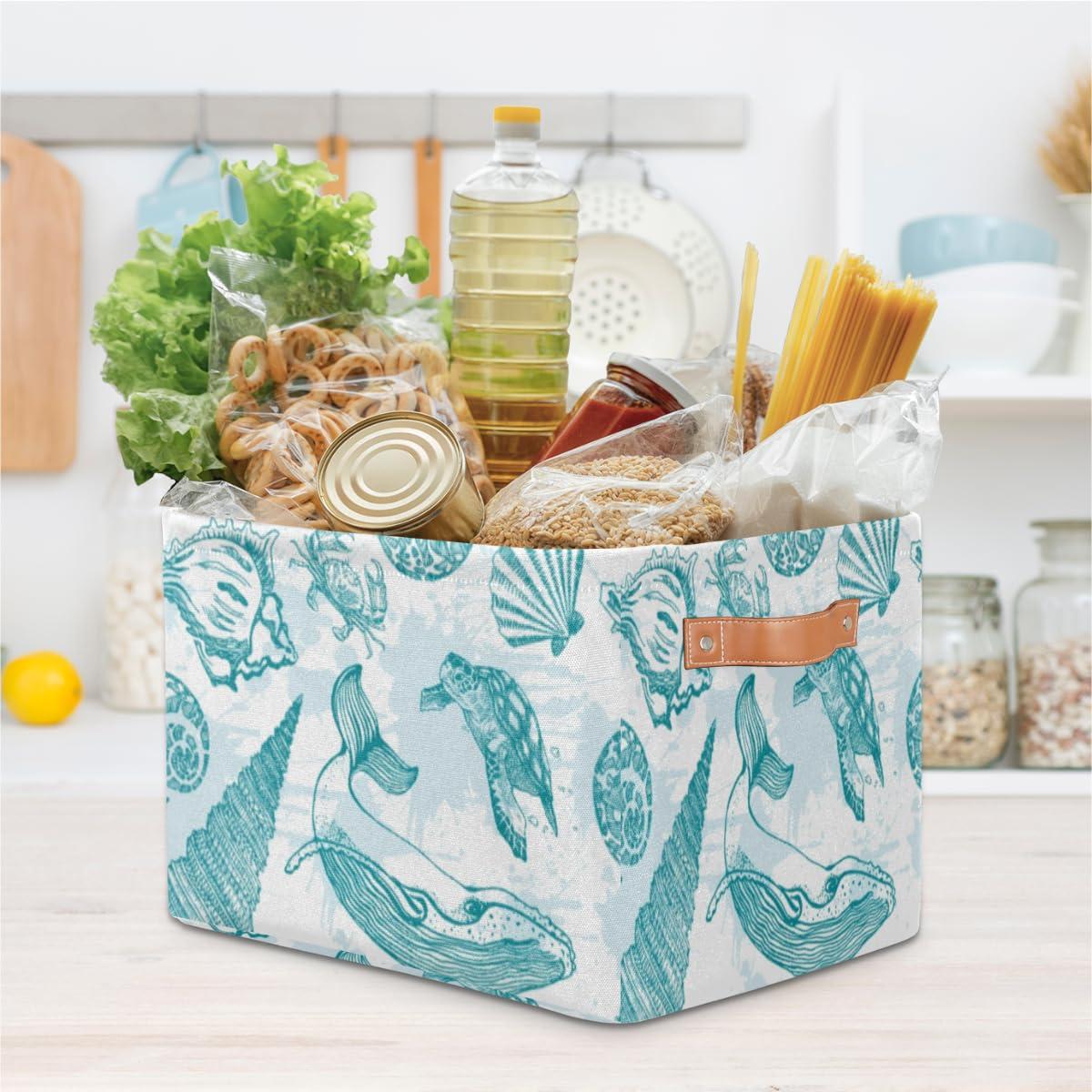 JXDXHCW JXDXHCW Whales Printed Storage Basket Bins with Handles Collapsible Basket Canvas Fabric For Bedroom Home Office