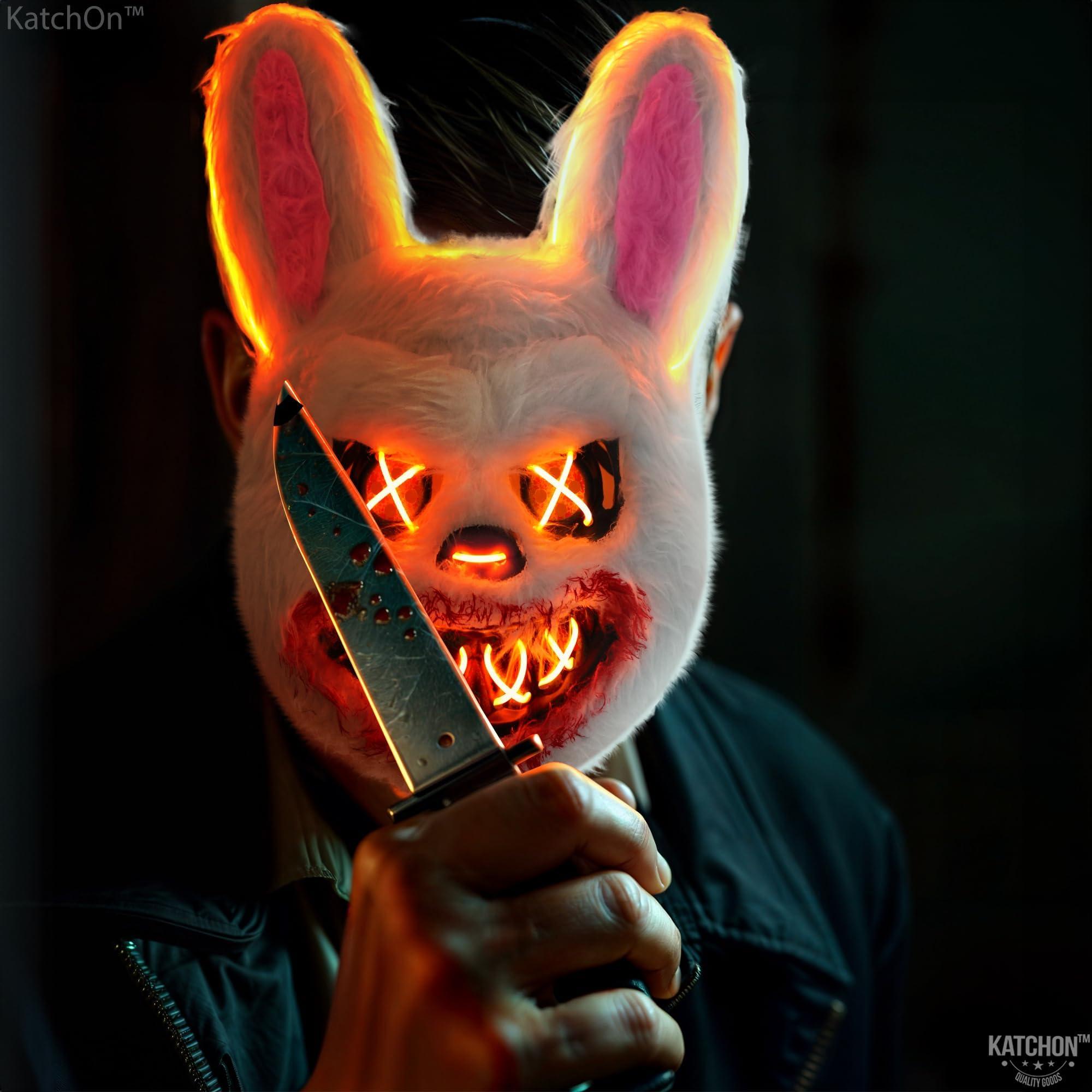 KatchOn KatchOn, Halloween Mask LED Light Up Bunny Mask - 13x10 Inch The Purge Bunny Mask | Realistic Movie Cosplay Mask, Halloween Cosplay Party | Masquerade Parties | Halloween Festival, Bunny Purge Mask