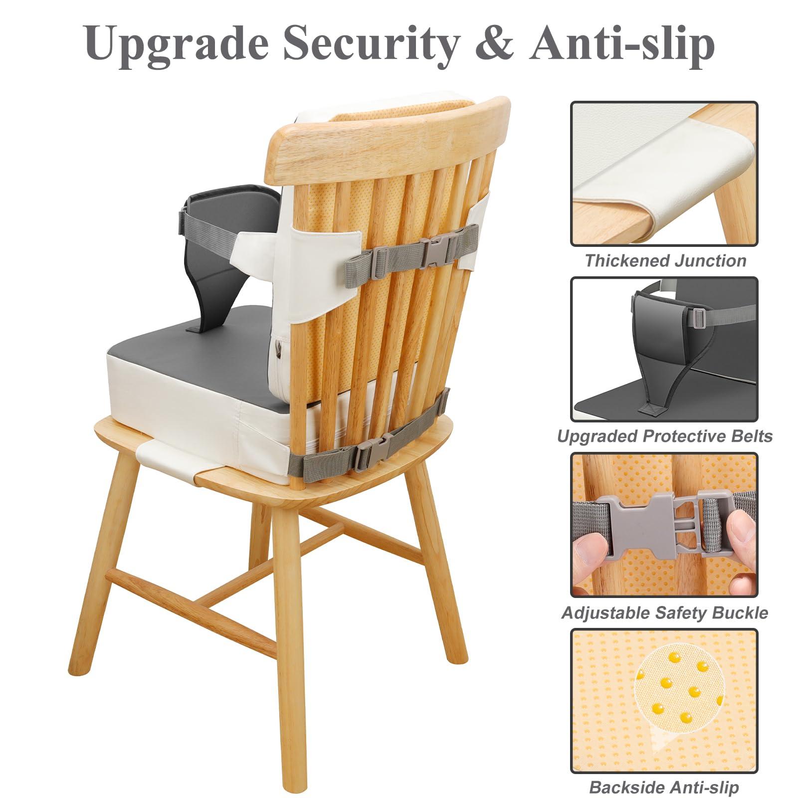 TOTIDYH TOTIDYH Toddler Booster Seat for Dining Table, Non-Slip Kitchen Chair Booster Seat with Backrest and Adjustable Straps, Portable PU Waterproof Travel Baby Booster Seat Increasing Cushion