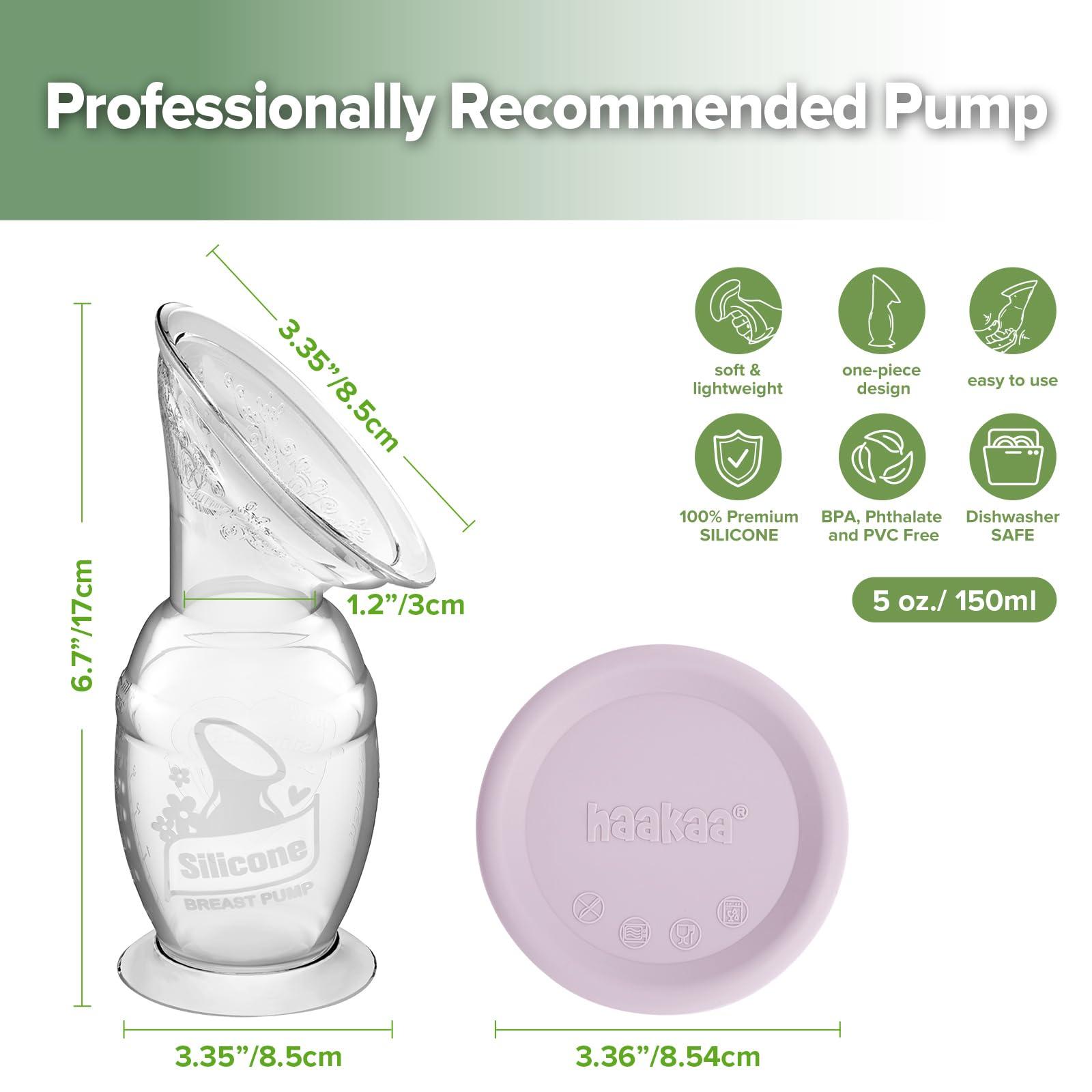 haakaa haakaa Manual Breast Pump & Silicone Cap Combo for Nursing Mom (Lavender, 5oz. with Base)
