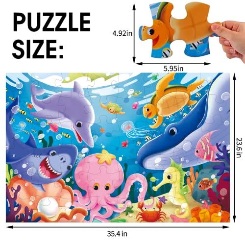 IFLOVE Jumbo Floor Puzzle for Kids World Map Dinosaur Jigsaw Large Puzzles 48 Piece Ages 3-6 for Toddler Children Learning Preschool Educational Intellectual Development Toys 4-8 Years Old