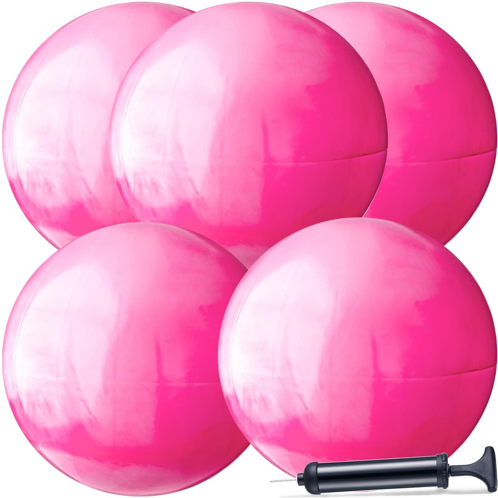 Chumia Chumia 18 Inch Fun Bouncy Balls 5 Pcs Rubber Inflatable Kick Ball Bouncing Sensory Balls with Hand Air Pump for Park Backyard Beach Indoor Outdoor Games Party Favors (Pink)