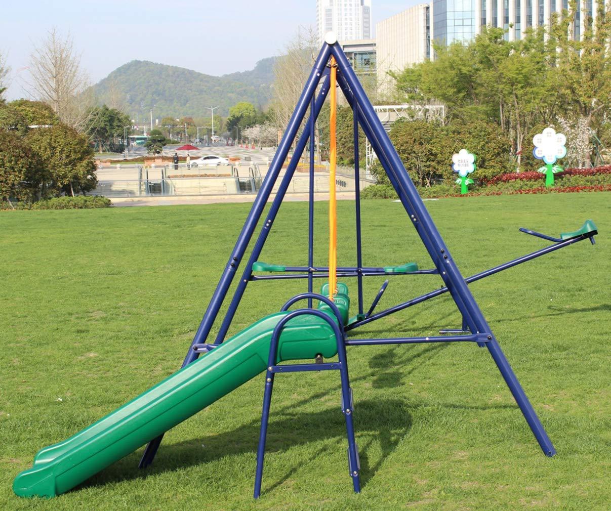 Zhangzhoushijumengwangluokejiyouxiangongsi Generic Kid Swing Set with Slide and Seesaw Swing Sets for Backyard Swingset Outdoor for Kids, Blue, W140860516