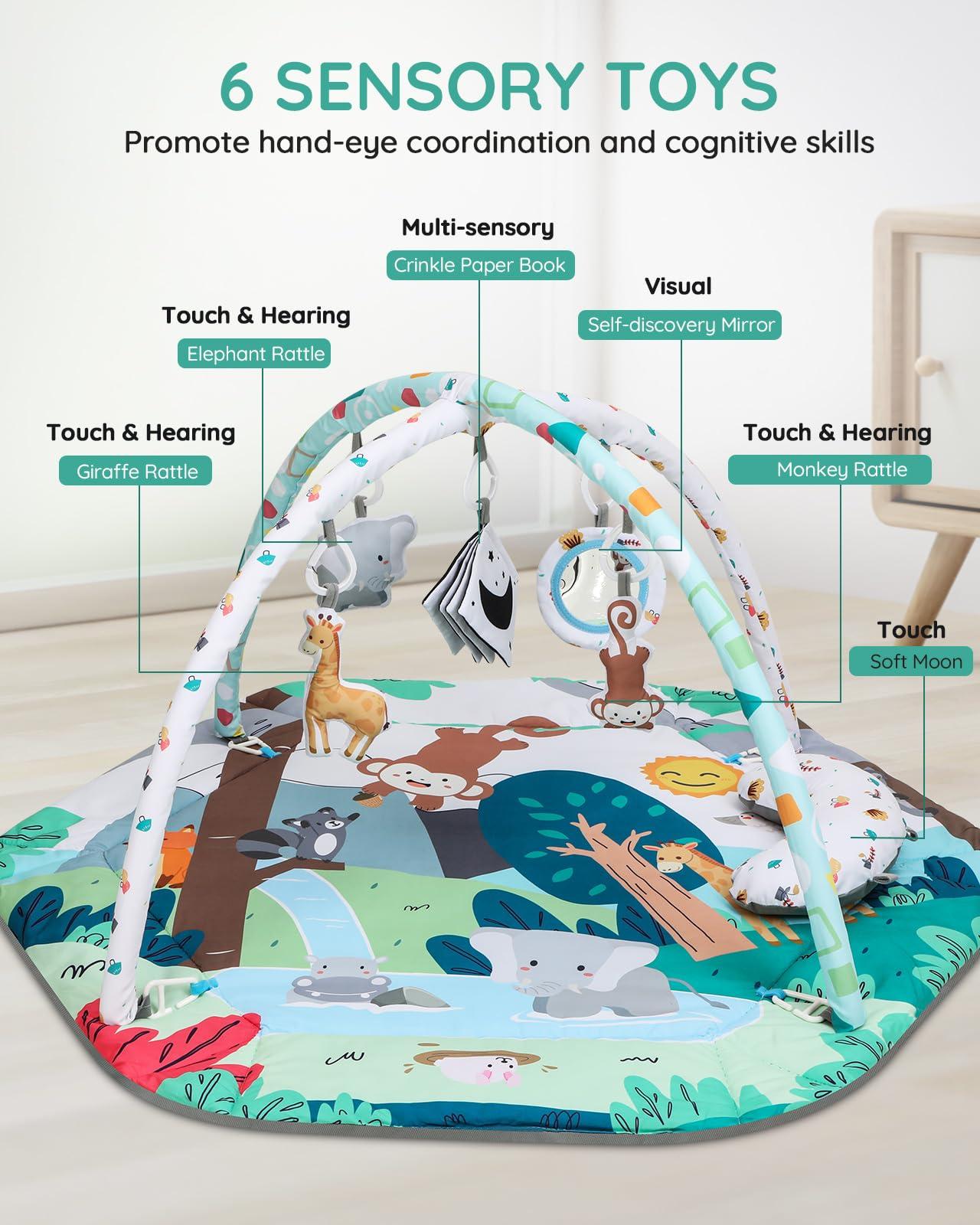 Lilian&Gema Lilian&Gema Baby Play Gym Mat, Baby Tummy Time Mat with 6 Detachable Sensory Toys, Baby Activity Play Mat for Stage-Based Sensory & Motor Skill Development, Baby Gift for Newborn Infant