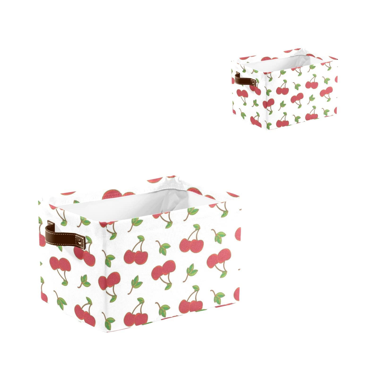 SunFancy Cherry Pattern Storage Bin Box with Handle Collapsible Closet Organizer Basket for Clothes Pets Toy Nursery