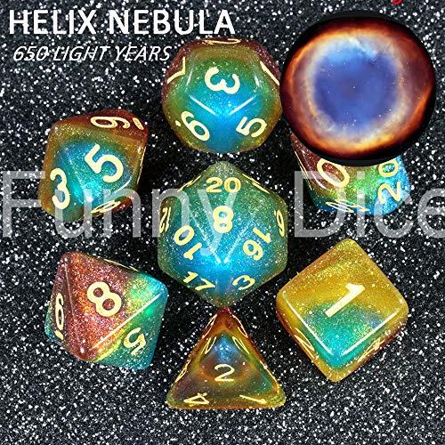 KAKDA-STORE KAKDA,Delicate Novelty Creative Universe Galaxy Dice7Pcs + Dice Box DND RPG Games Hobbies Presell Top Grade Gift - (Color: Cats Eye Nebula)