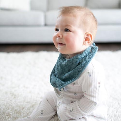 Dr. Brown\'s Dr. Brown's Muslin Bandana Bibs with Snap-On Removable Beaded Teether, Cotton Baby Bib for Teething & Drooling, Light Blue/Teal, 3m+, 2 Pack