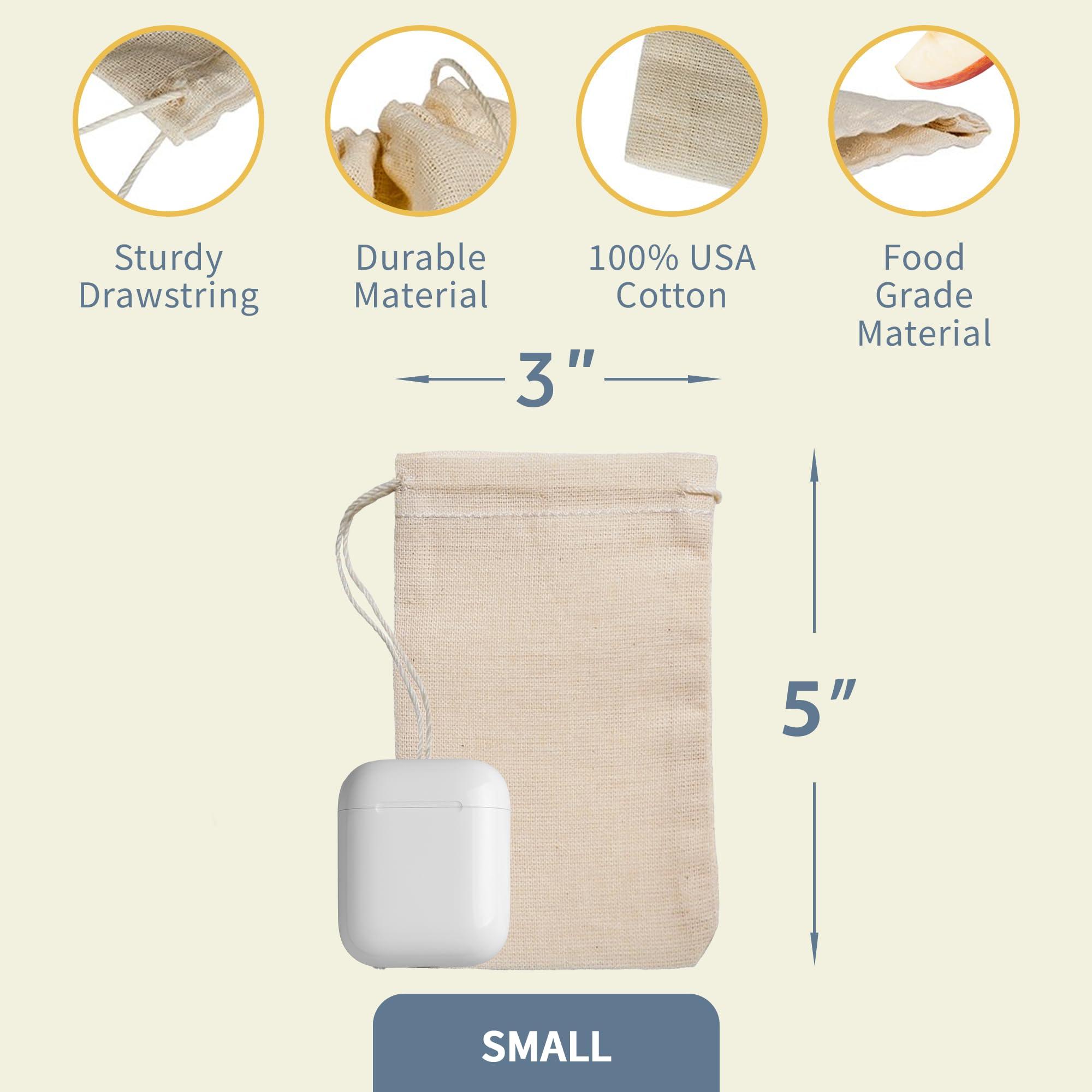 Celestial Gifts Celestial Gifts Muslin Bags - Drawstring Bags Small 500pcs - 3x5, Reusable Tea Bags, Jewelry Gift, Spice and Cotton Gift Sachet Bags - 100% Cotton - Made in USA - (Natural Hem & Drawstring)