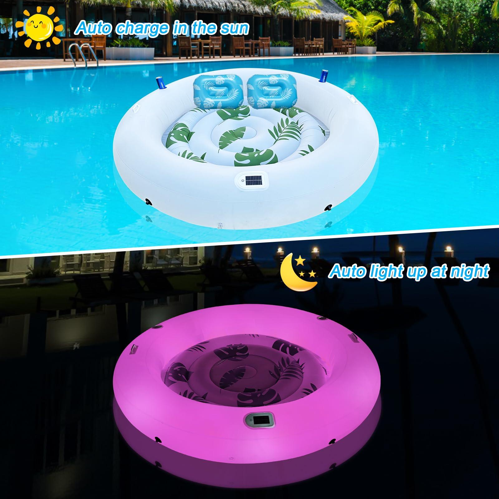 Alpcouts Alpcouts Inflatable Tanning Pool Lounger Float with Lights, Solar Giant Suntan Tub Pool Float Adults, 79'' x 79'' Extra Large Sunbathing Pool Lounge Raft Round Tanning Bed for Pool, Backyard, Lake.