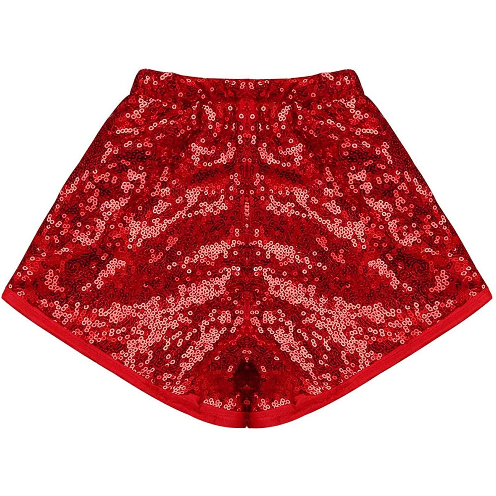 TAIKMD TAIKMD Girls Cheerleading Costumes Set Sequin Leotard Hip Hop Jazz Street Dance Suit Dress Shorts Wrist-Sleeves Socks Outfit (Red, 4-5)