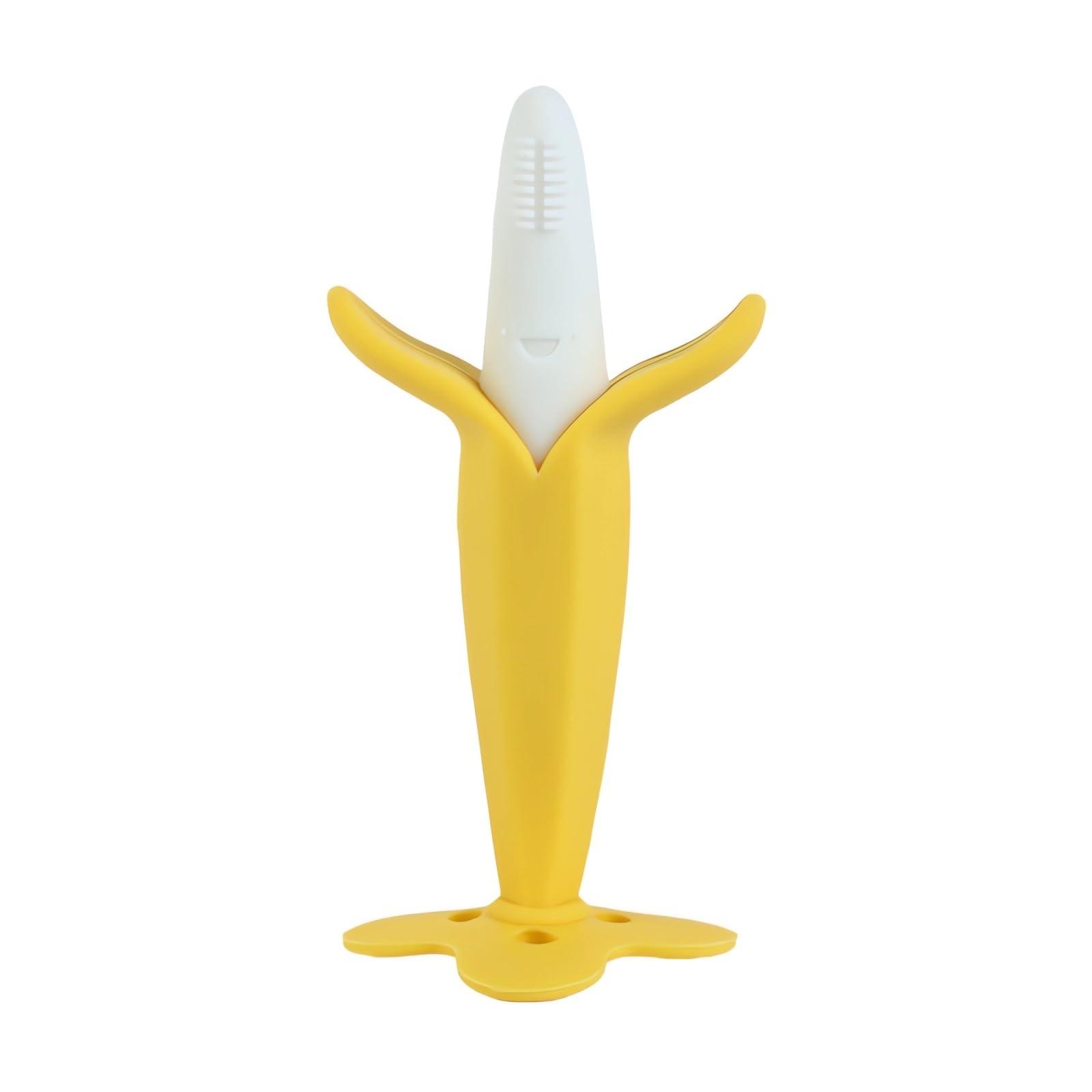 Dupad story Banana Teether, Self-Soothing Pain Relief Soft Silicone Train Teething Toy, Baby Teether for Babies,Toddlers, Infants, BPA Free, Soothes Babies Sore Gums