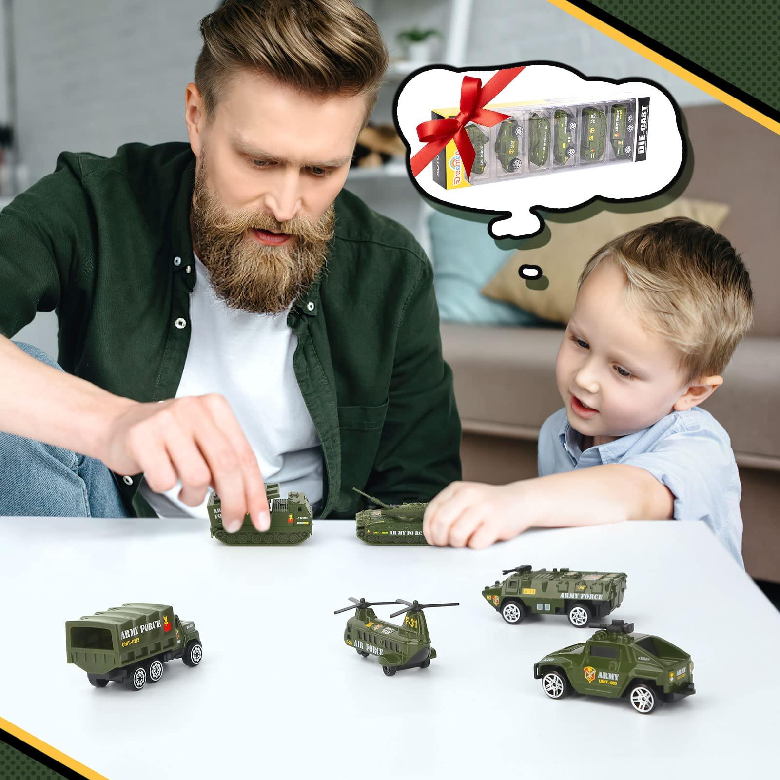Dreamon Diecast Military Vehicles Army Toy Mini Pocket Size Play Models Truck Tanks Helicopter for Kids Boys Age 3 4 5,Pack of 6