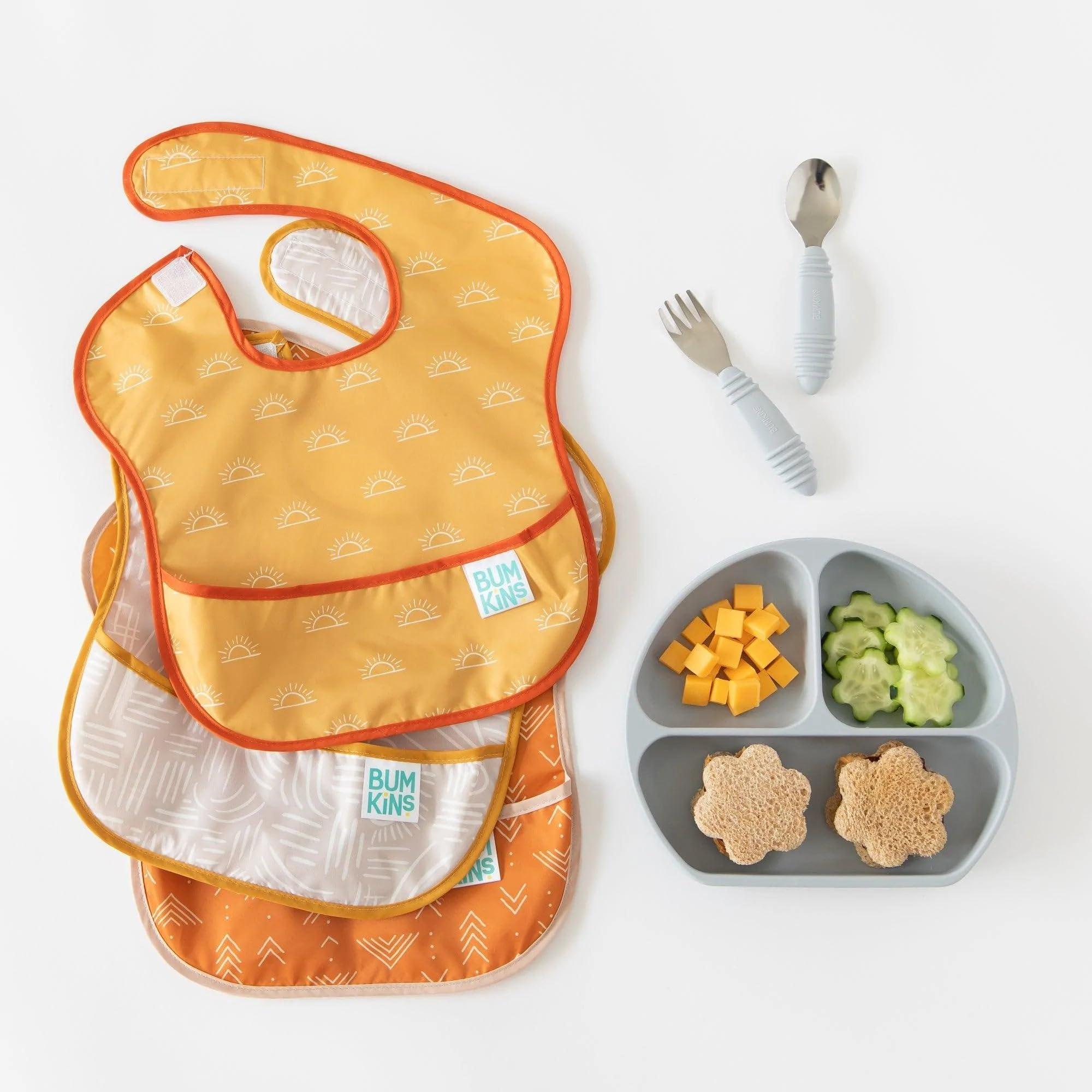 Bumkins Bumkins Bibs for Girl or Boy, SuperBib Baby and Toddler for 6-24 Months, Essential Must Have for Eating, Feeding, Baby Led Weaning Supplies, Mess Saving Catch Food, Waterproof Fabric 3-pk Desert Boho
